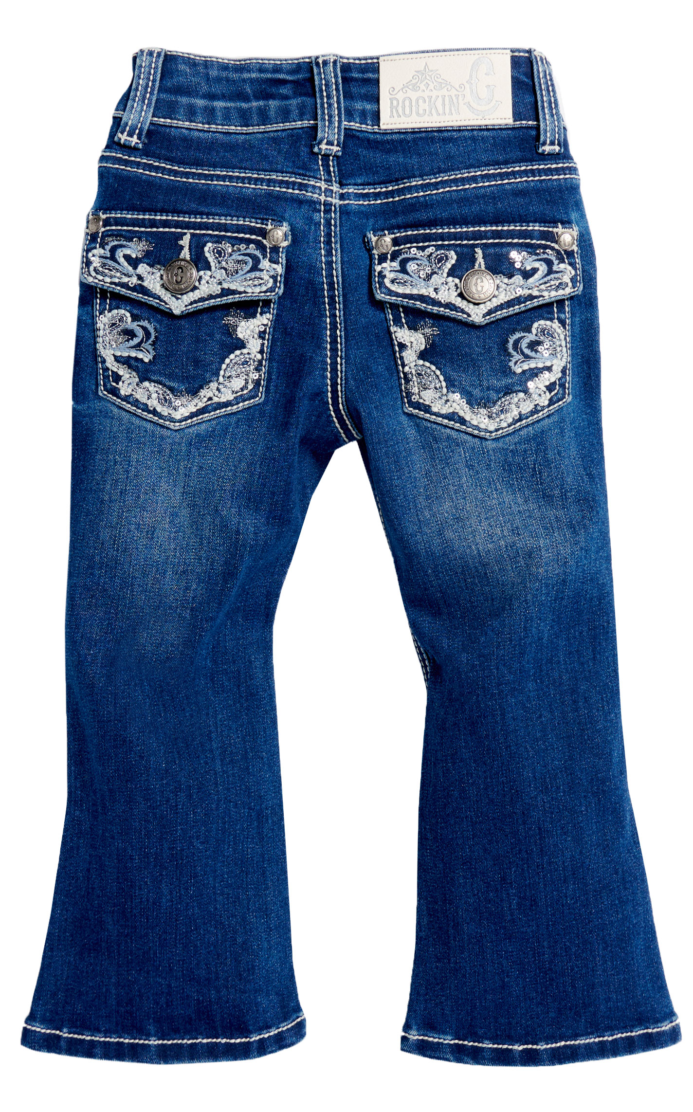 Rockin C Toddler Girl's Dark Wash Scrolling Embroidered Jeans  - Image 1