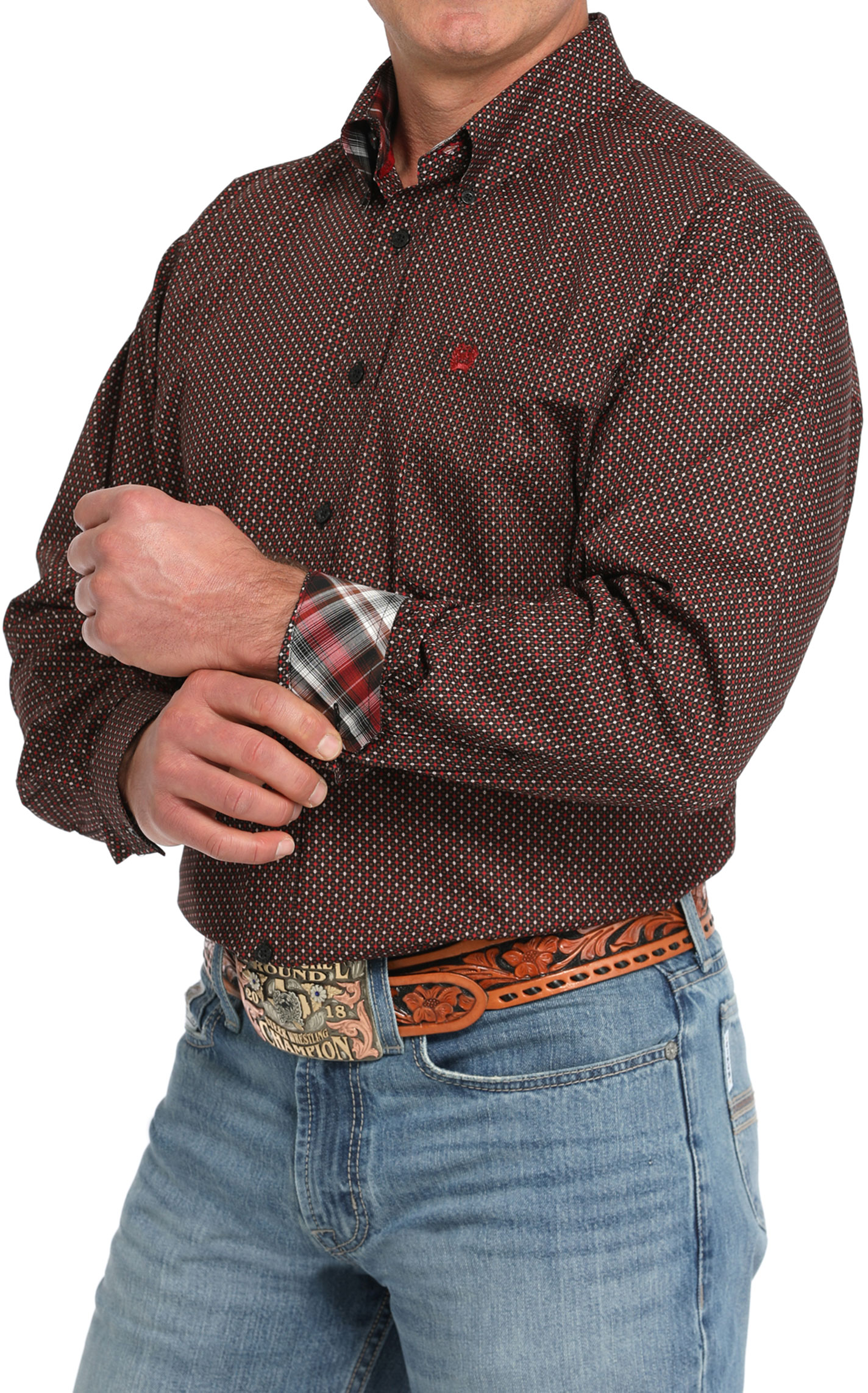 Cinch Men's Black Red & Caramel Geo Western Shirt - Image 1