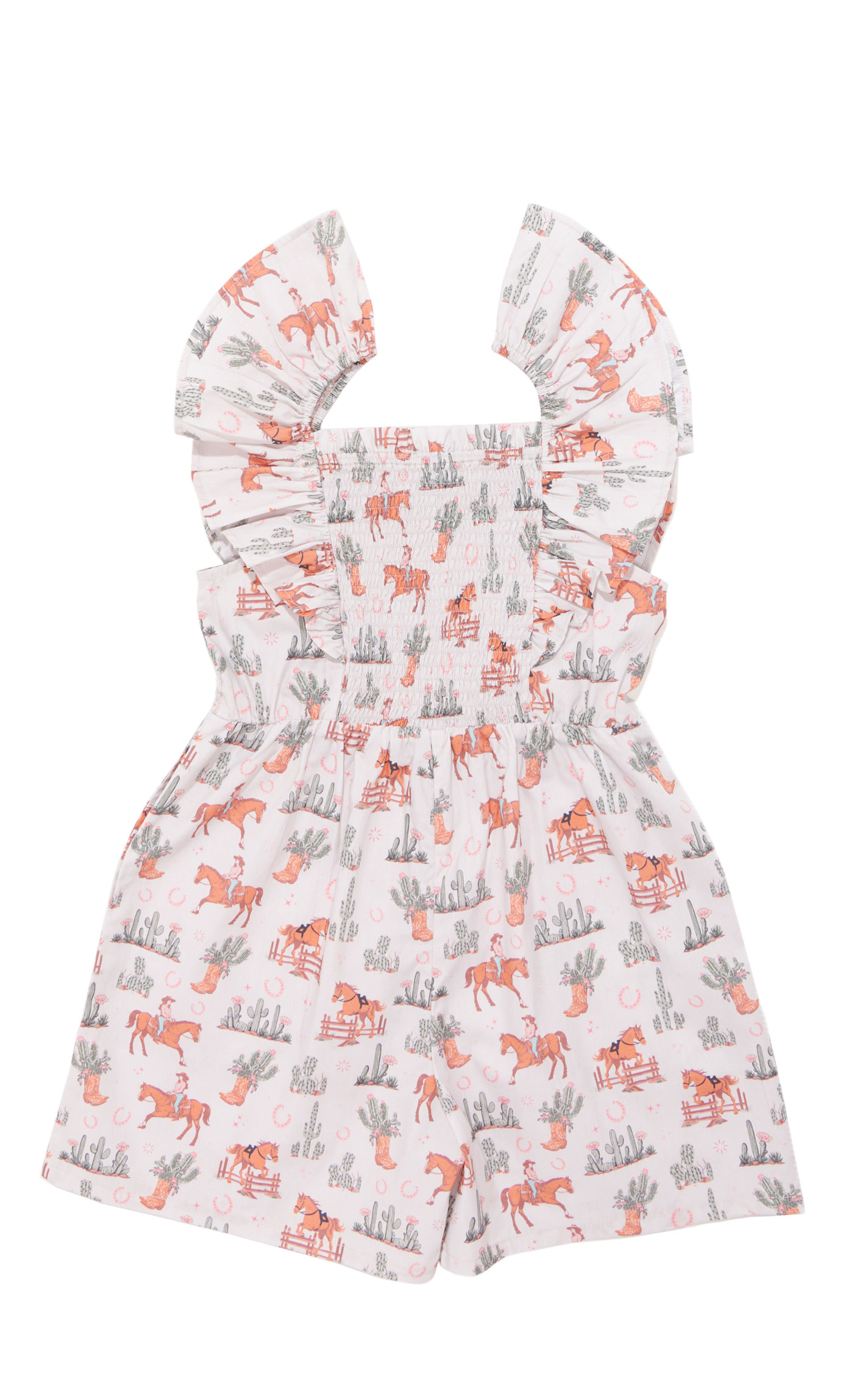 Rockin' C Girl's White Flutter Sleeve Cactus Romper - Image 1