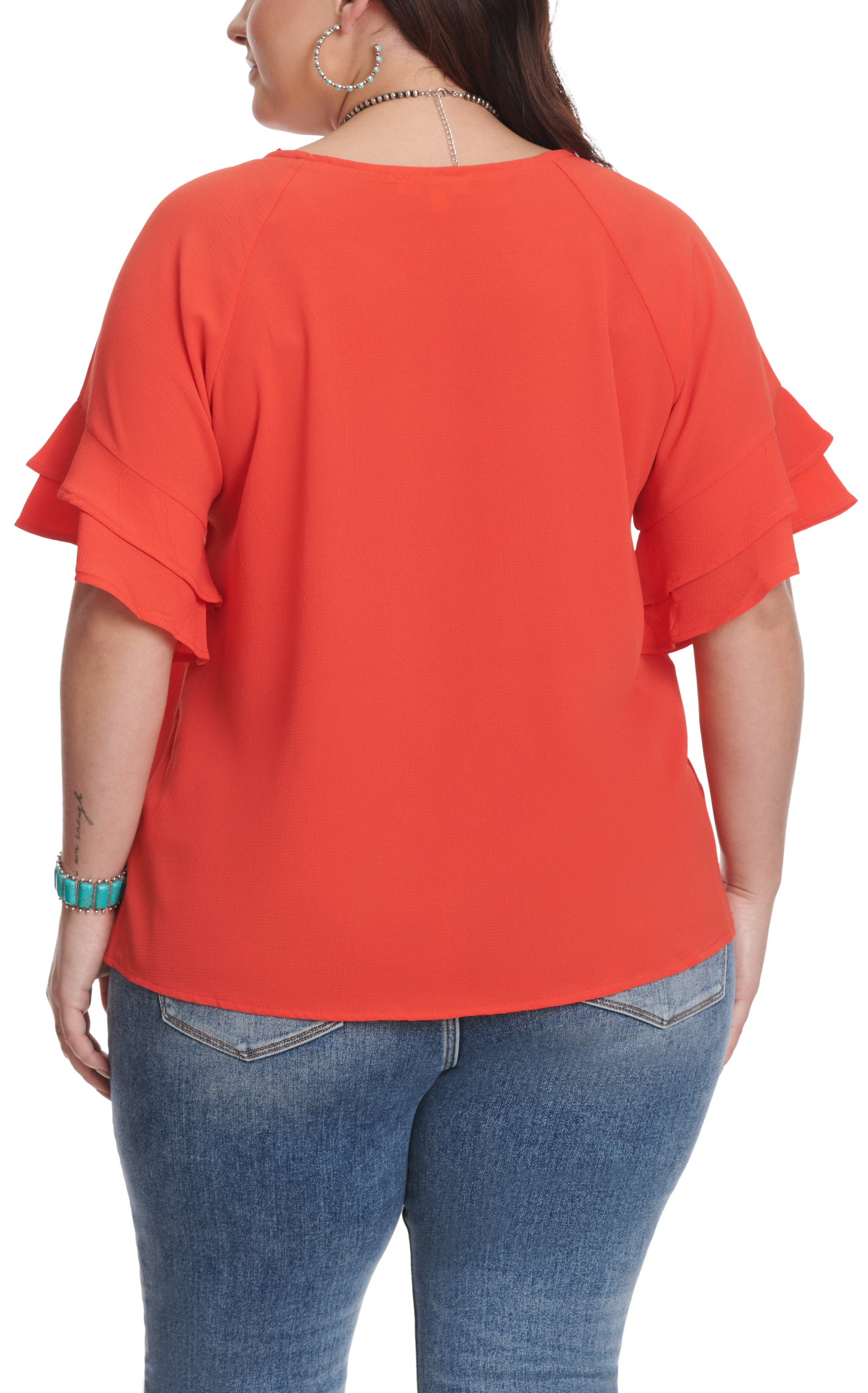 Umgee Women's Red-Orange Ruffled Sleeve Top - Plus Sizes - Image 1