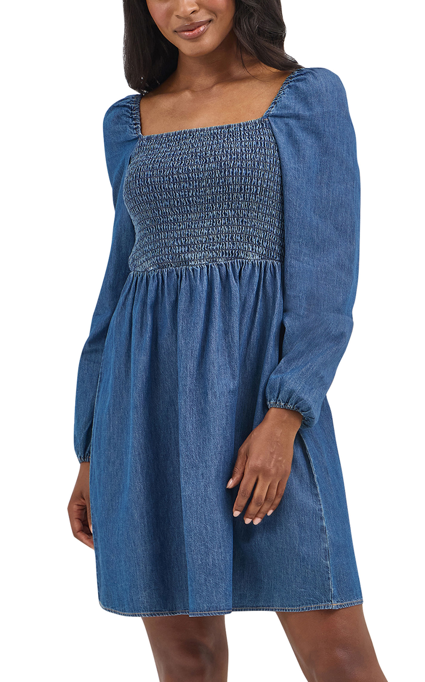 Wrangler Retro Women's Dark Wash Smocked Bodice Denim Dress - Image 1