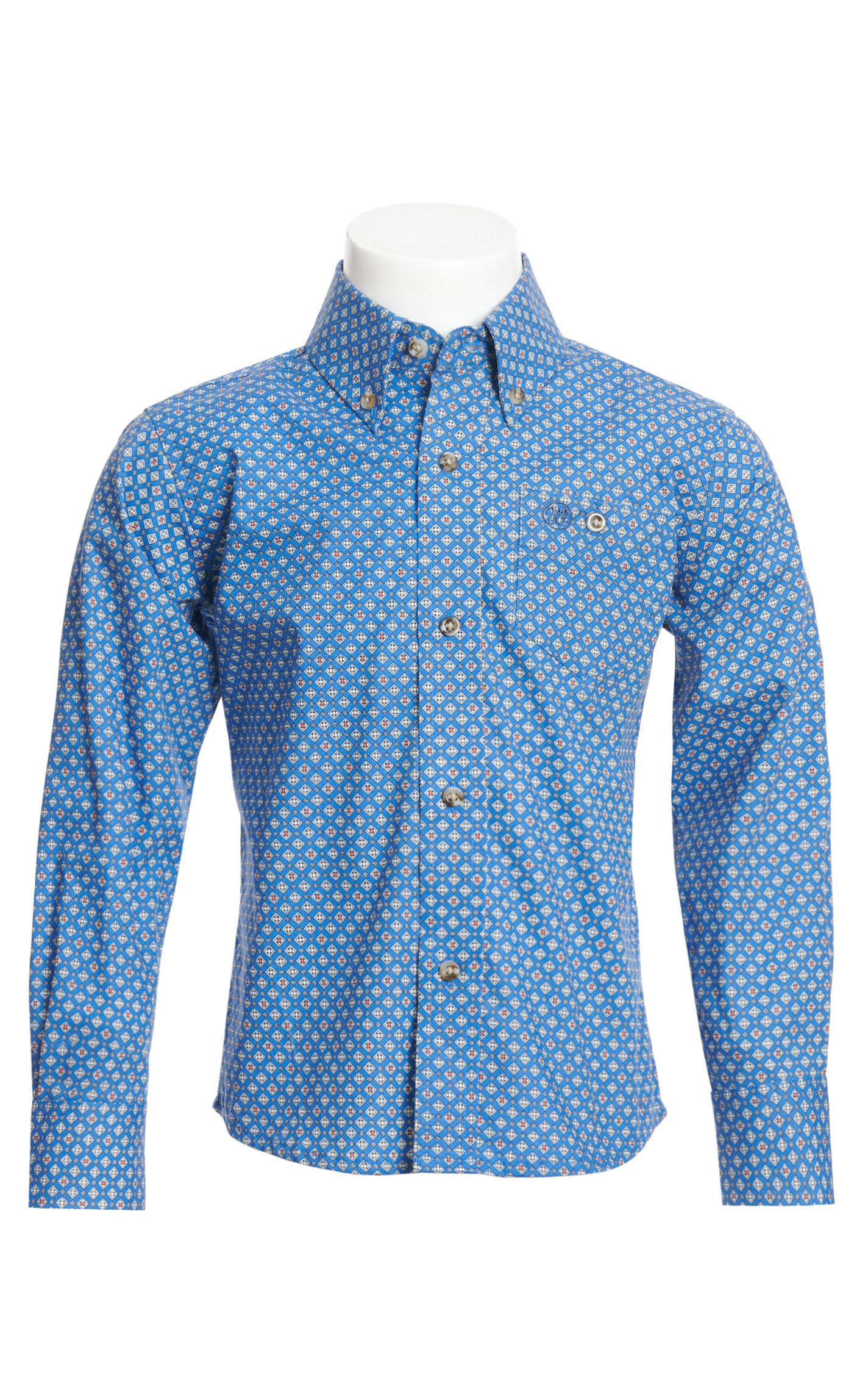 Wrangler Boy's Royal Blue Red & White Plaid Long Sleeve Western Shirt - Image 1