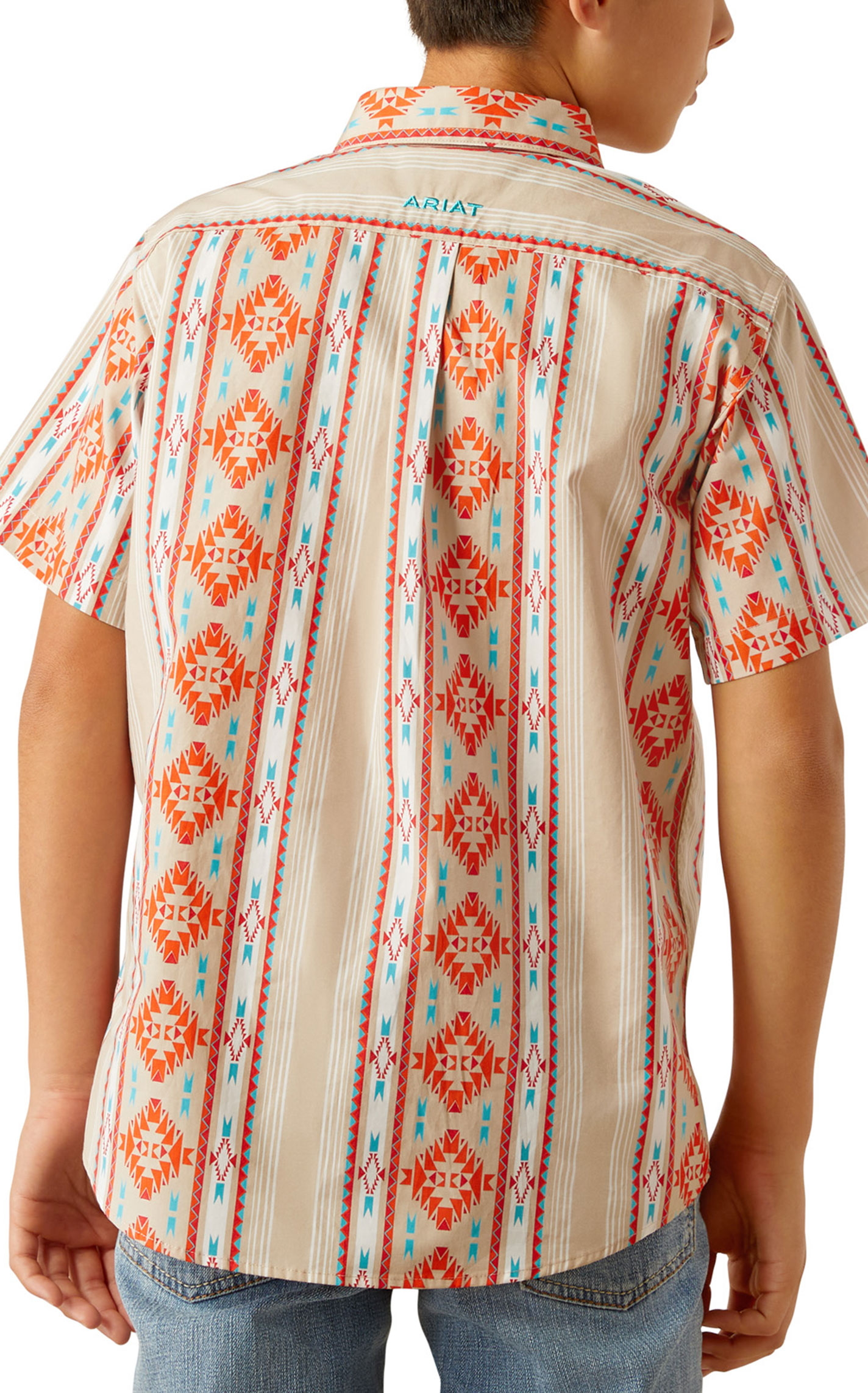 Ariat Boy's Wade Khaki & Red Aztec Print Western Shirt - Image 1