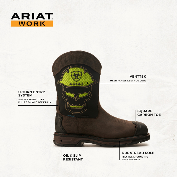 Ariat Men's WorkHog XT Coffee Brown and Black with Green Skull VentTEK Waterproof Bold Carbon Toe Work Boot - Image 1