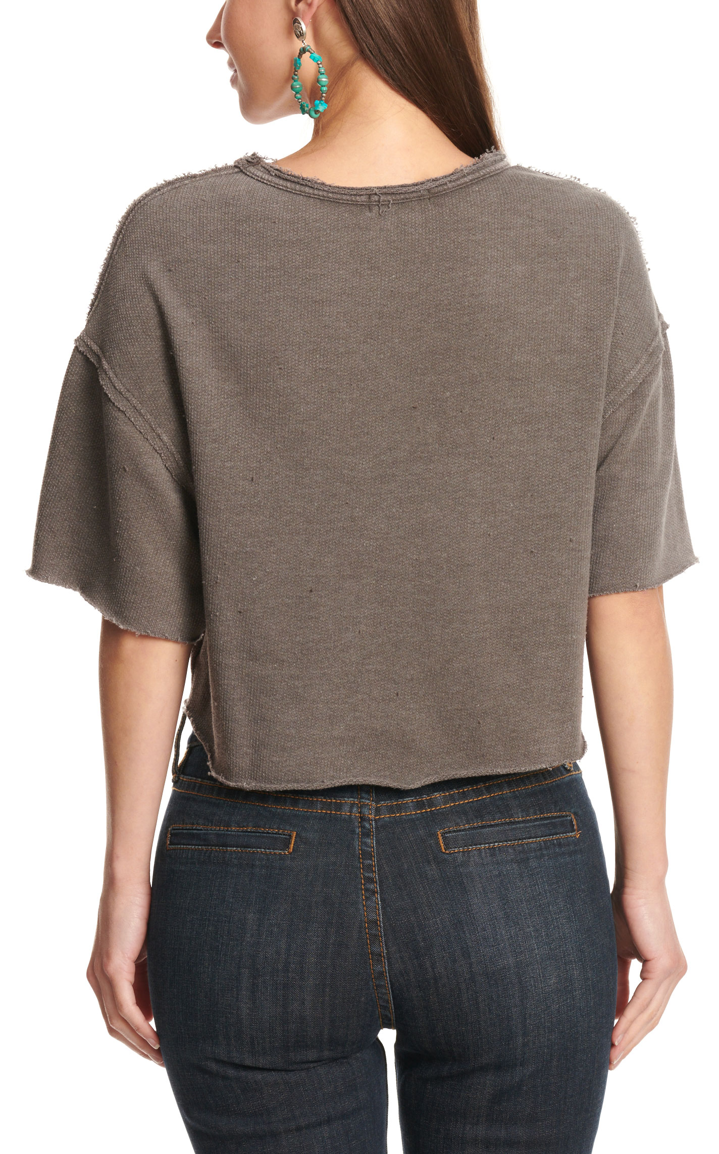 Rock & Roll Denim Women's Gray Wild & Free Textured Cropped T-Shirt - Image 1