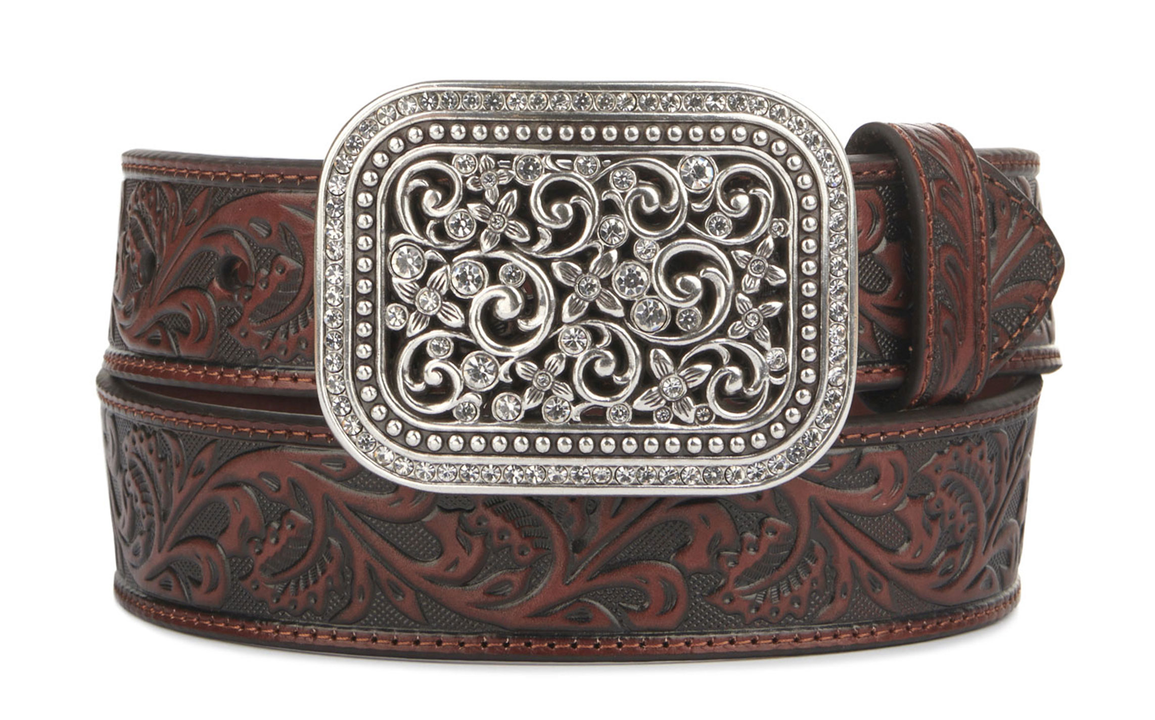 Ariat Women's Brown Rhinestone Fillagree Belt - Image 1