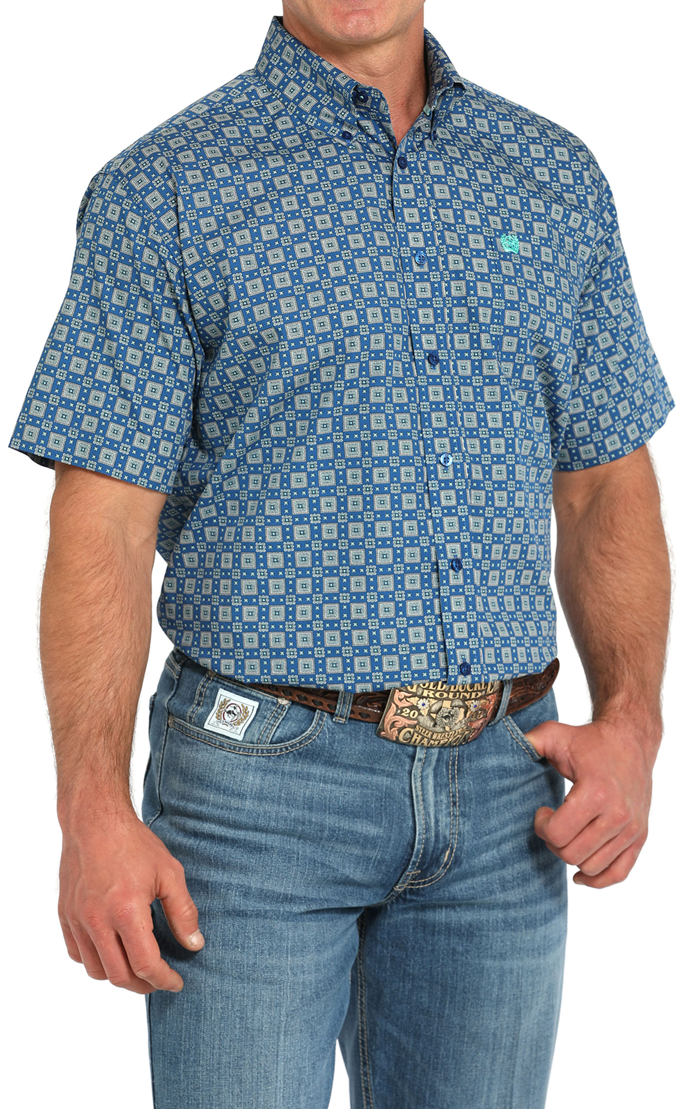 Cinch Men's Aegean Blue & Sea Geo Western Shirt - Image 1