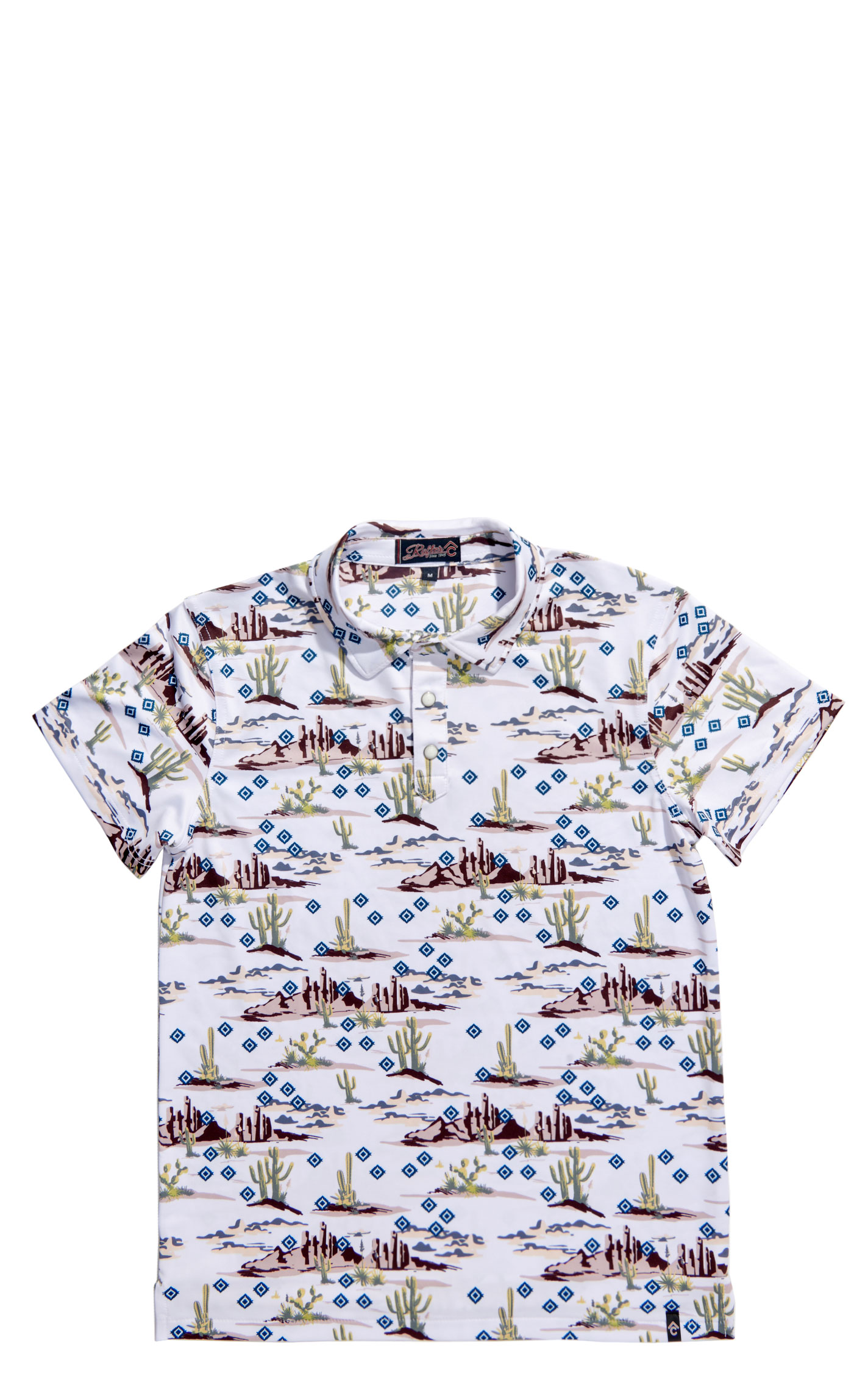 Rafter C Boy's White Aztec Cactus Print Polo Shirt - Image 1