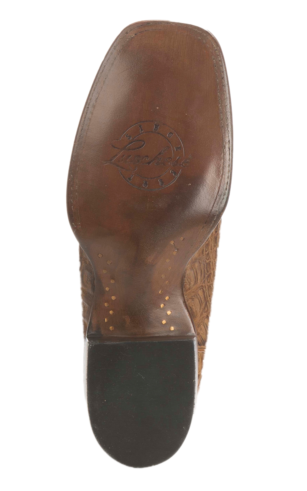 Lucchese Men's Tan Burnish Hornback Caiman Wide Square Toe Exotic Cowboy Boots - Image 1