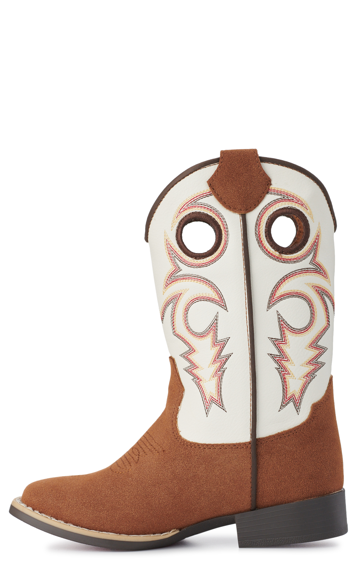 Twister Boys Trey White and Brown Roughout Wide Square Toe Cowboy Boots - Image 1