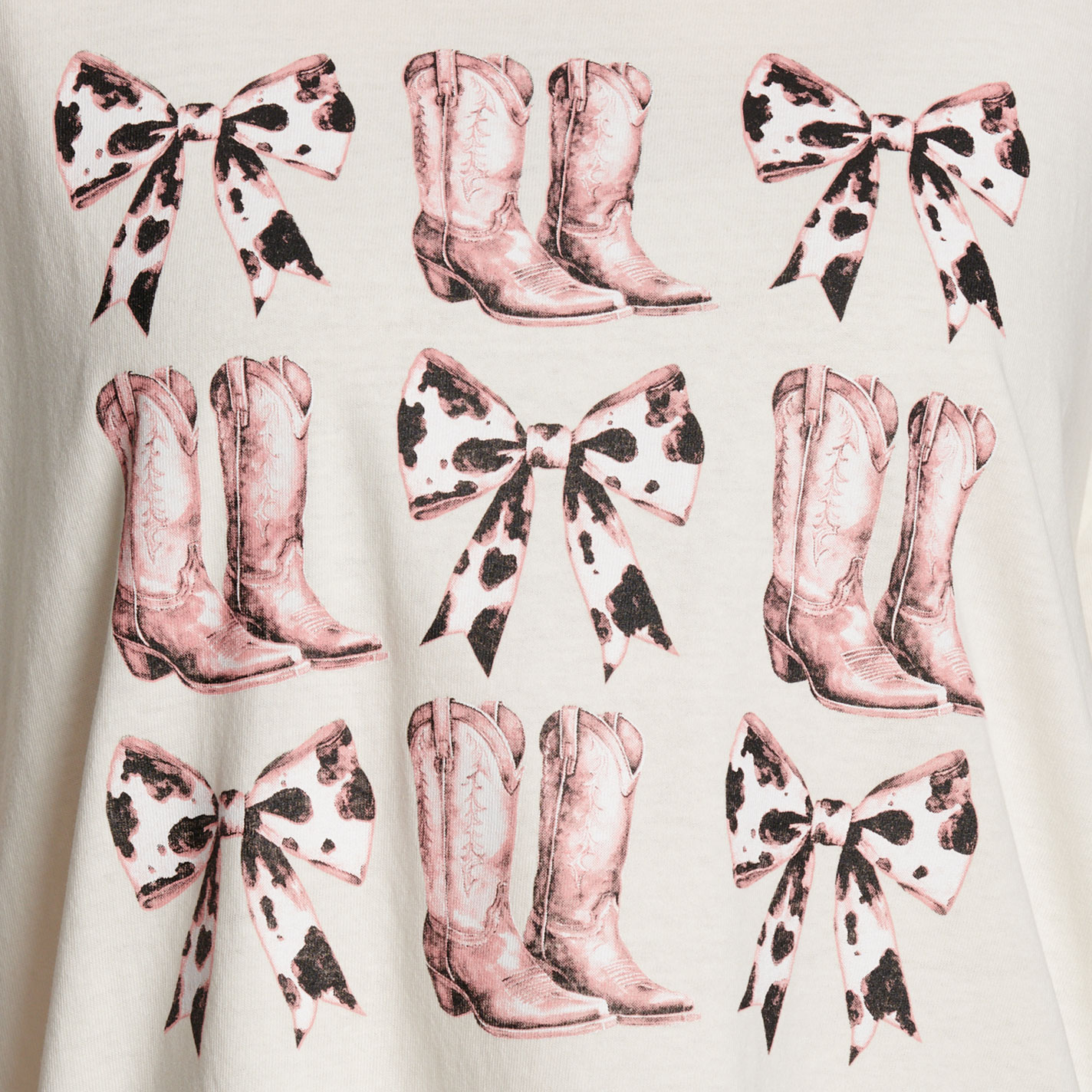 Double Zero Women's Off White Boots & Bows Graphic T-Shirt - Image 3