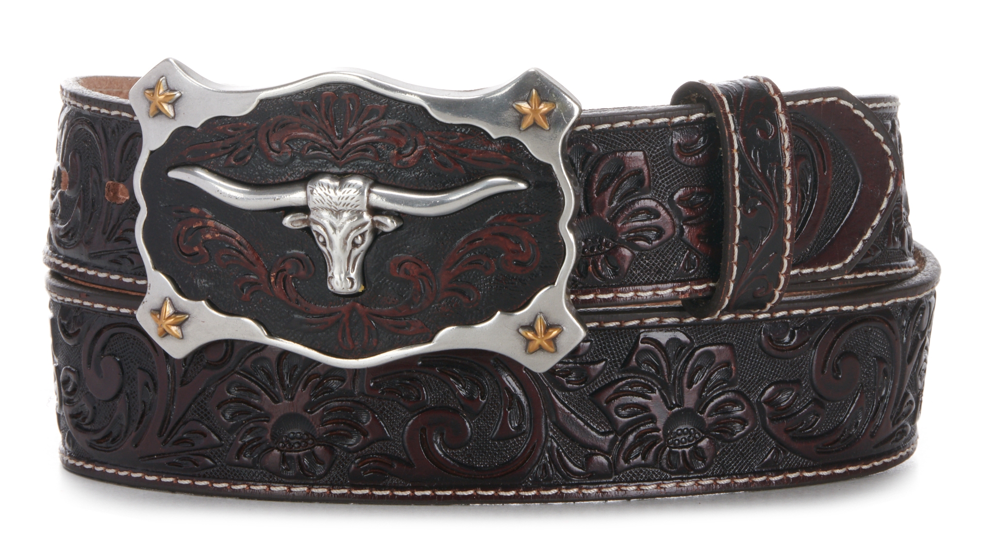 Justin Men's Tan Classic Longhorn Western Belt - Image 1