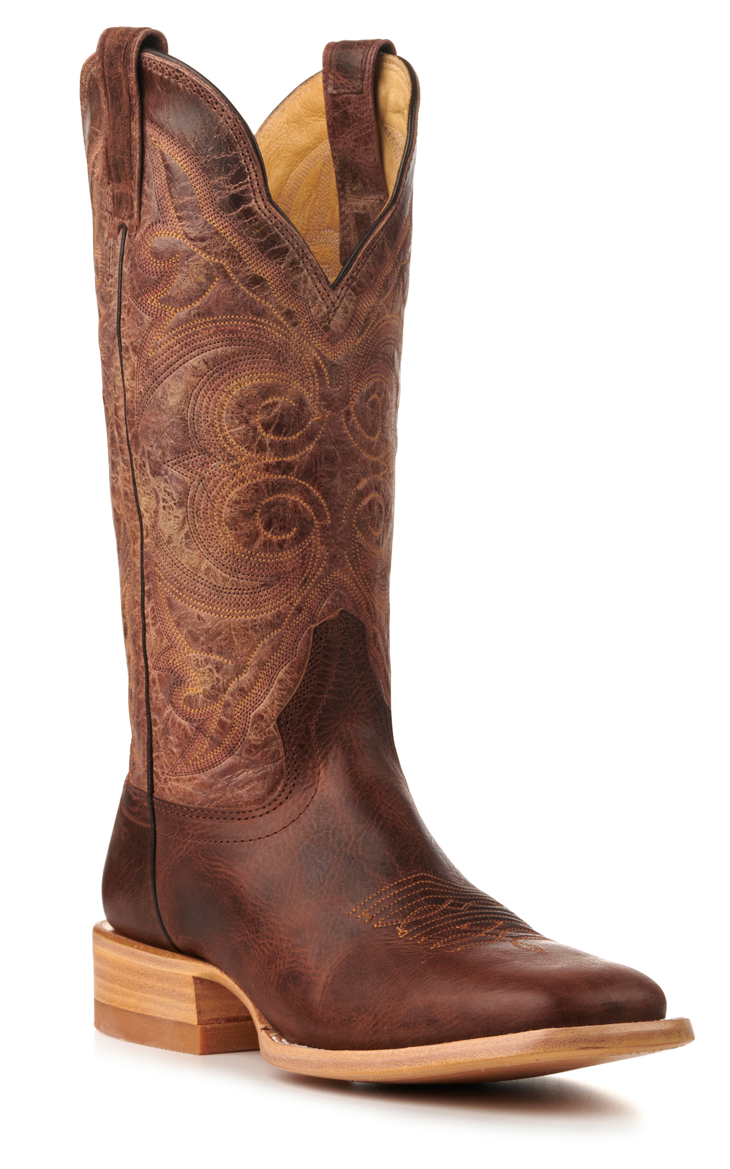 Hondo Men's Cognac and Brown Waxy Leather Square Toe Cowboy Boots - Image 1