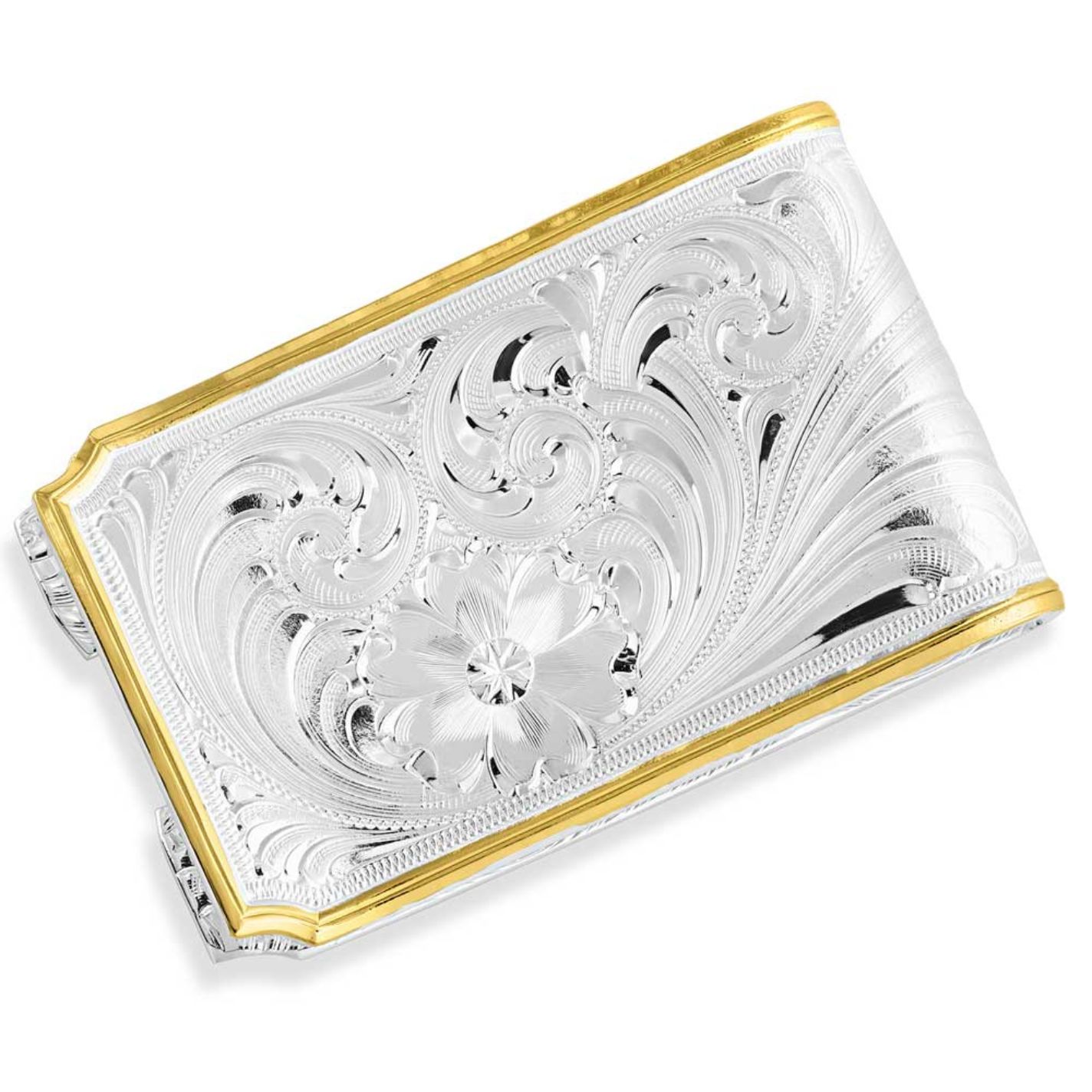 Montana Silversmiths Retro Silver Scrolling & Golden Horseshoe Money Clip - Image 1