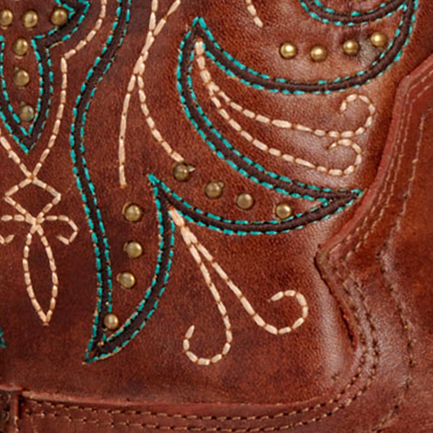 Corral Women's Dark Tan with Embroidery and Studs Square Toe Cowboy Boots - Image 1