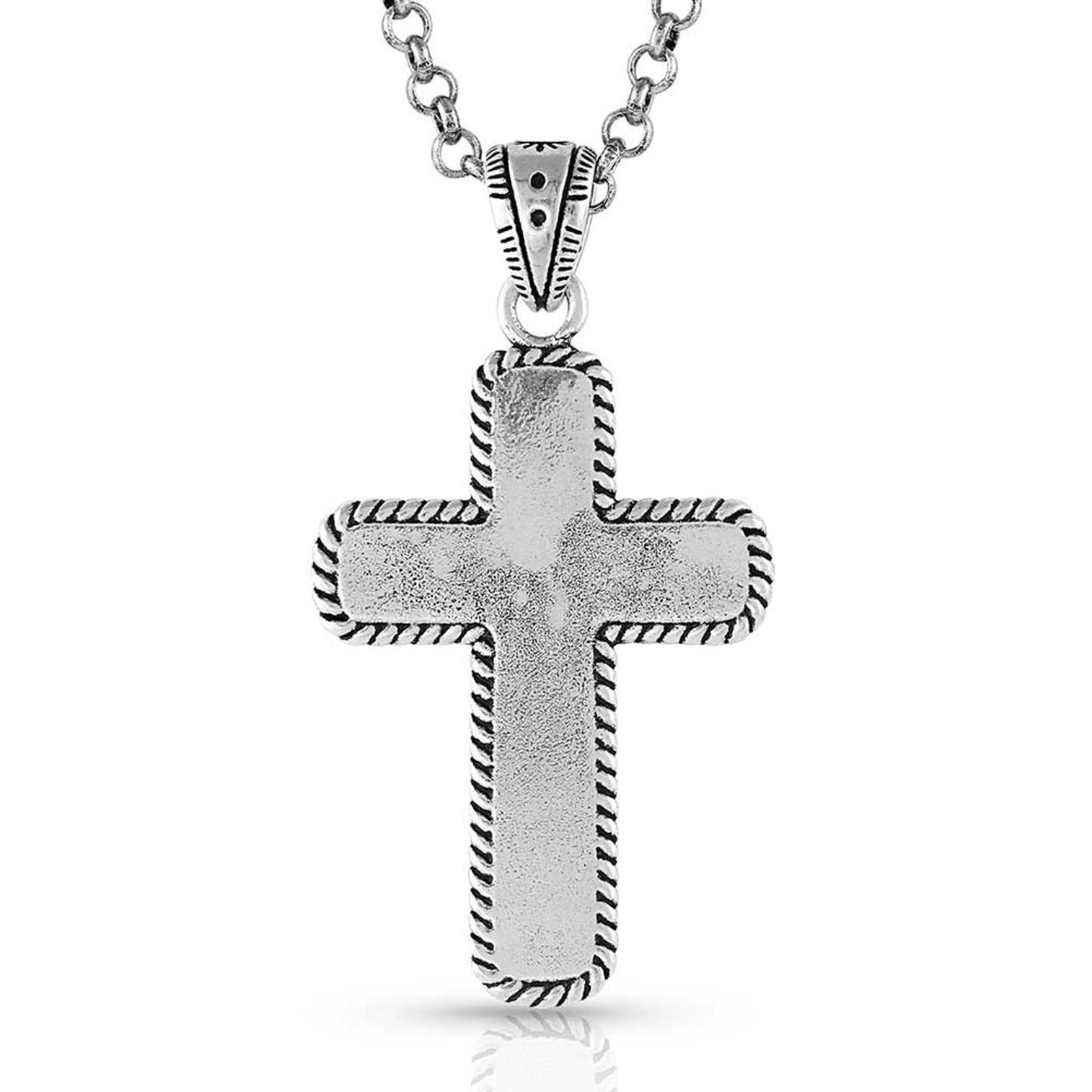 Montana Silversmiths Silver with Turquoise Stone Center Etched Cross Necklace - Image 1