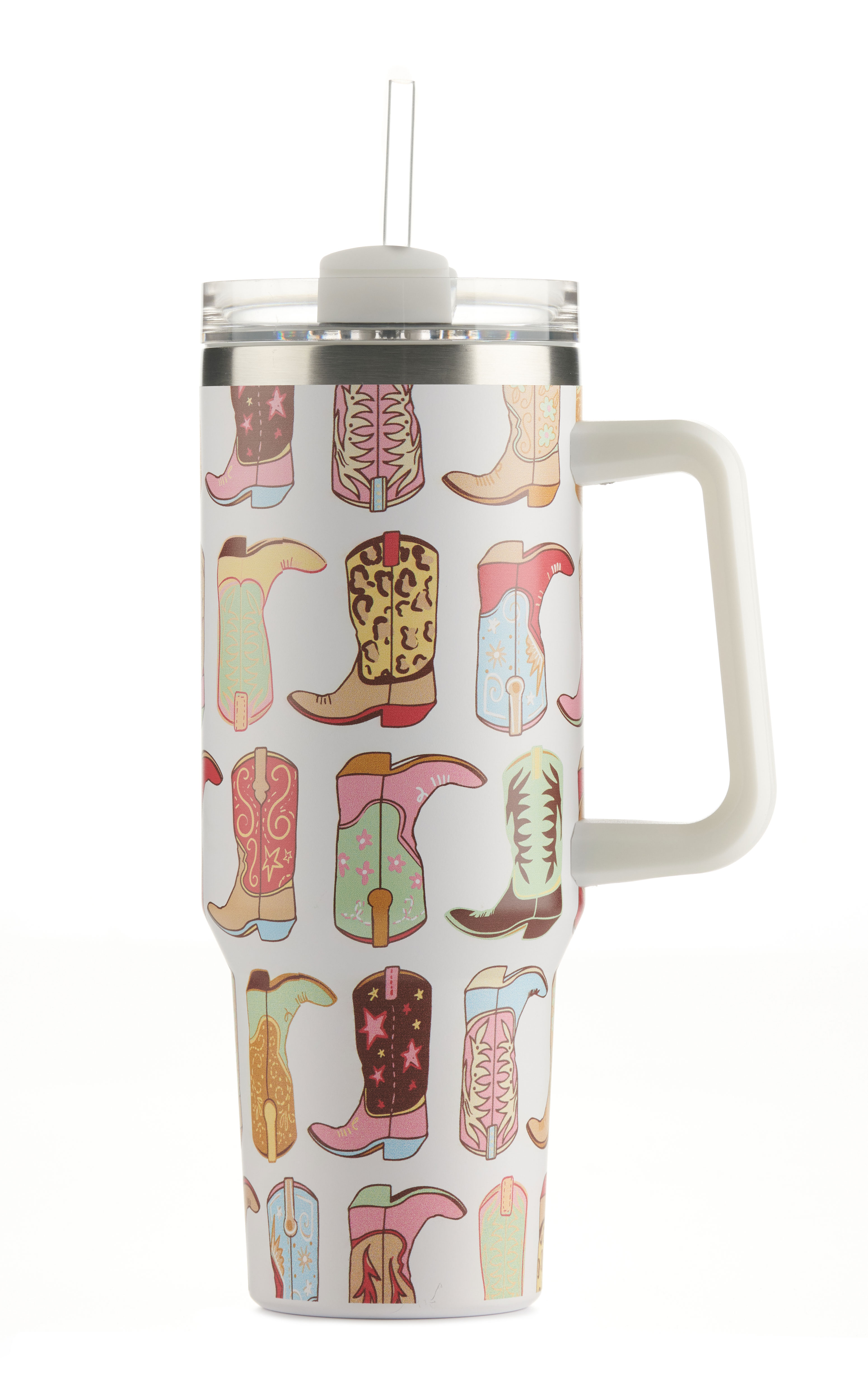 Girlie Girl Originals White Boot Print 40 oz. Handled Morgan Tumbler - Image 1