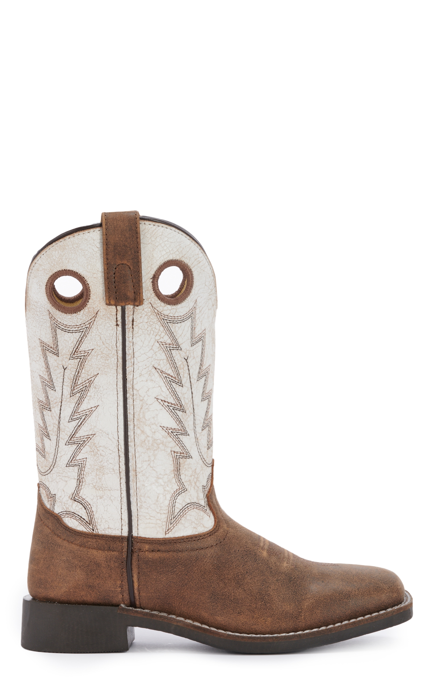 Smoky Mountain Women's  Distressed Brown and Antique White Wide Square Toe Cowboy Boots - Image 1