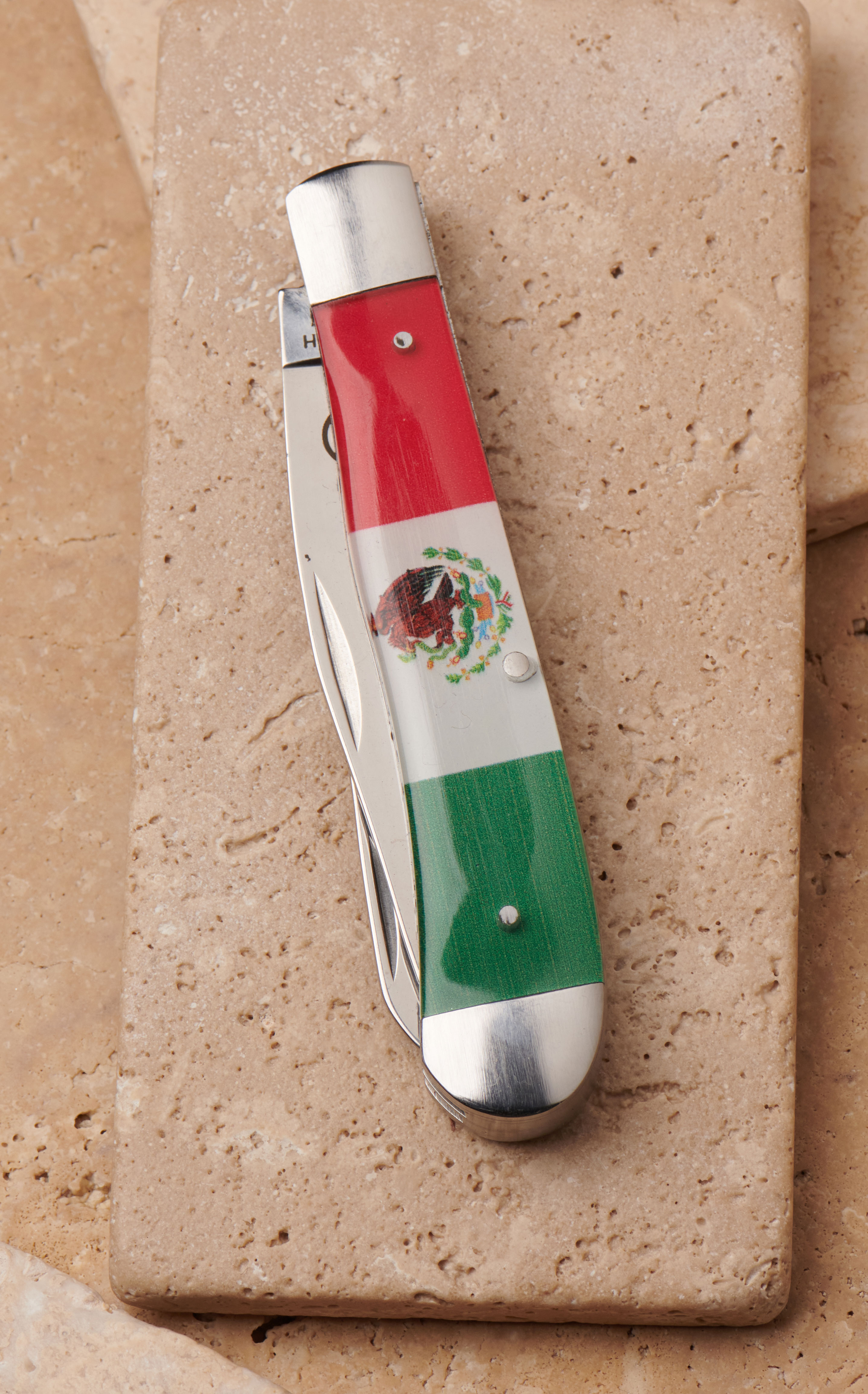 Circle SH Cutlery Mexico Flag Trapper Knife - Image 1