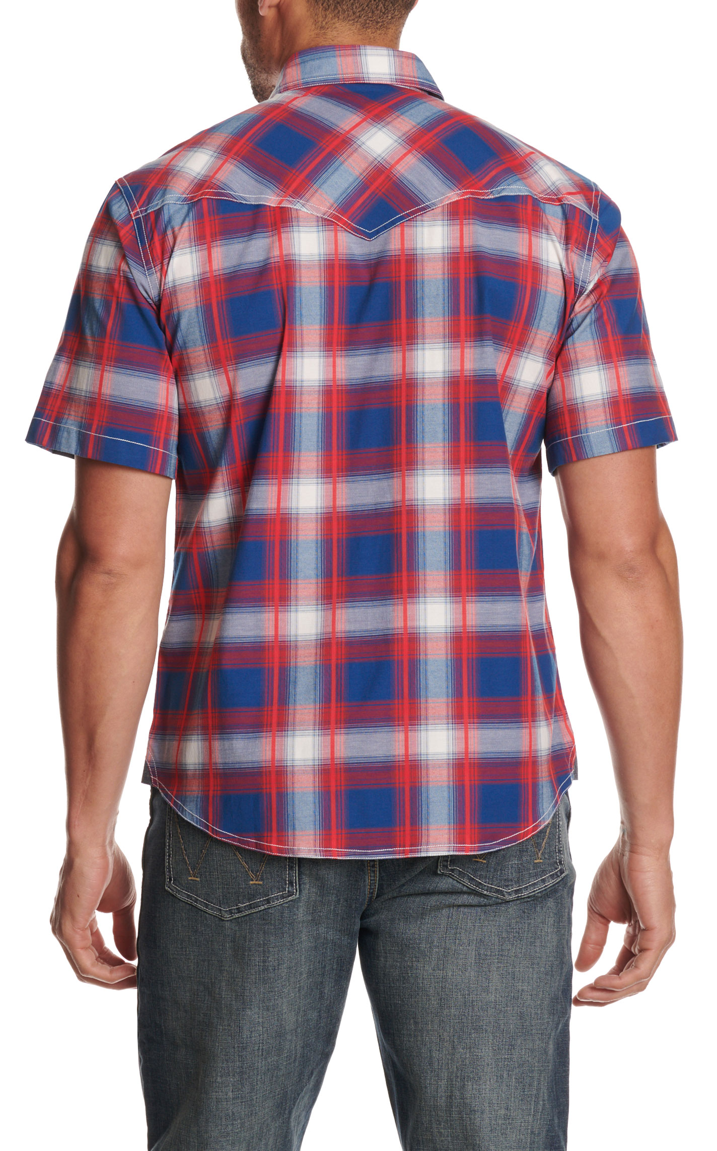 Rafter C Red Dirt Red & Blue Plaid Stretch Western Shirt - Image 1