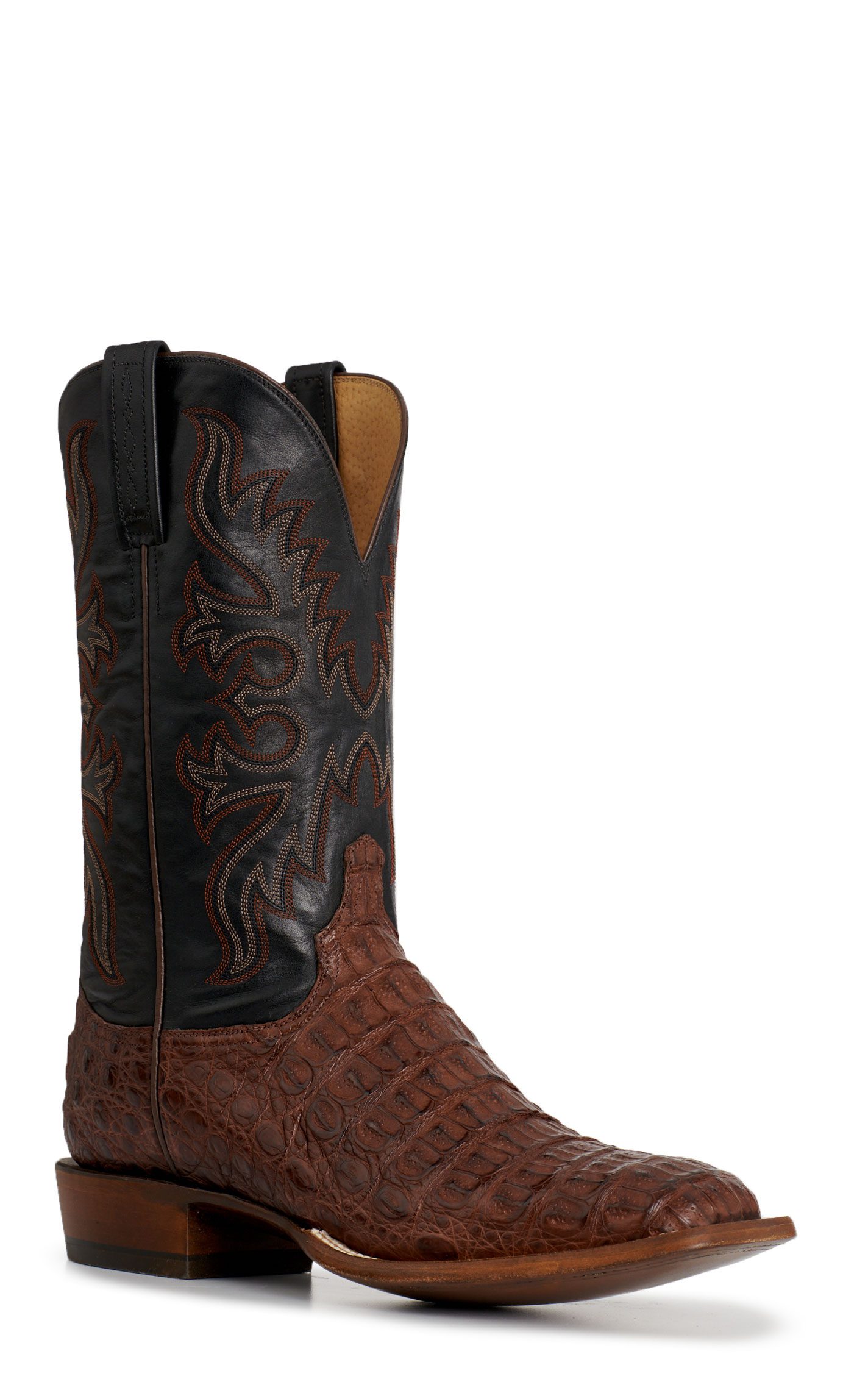 Lucchese Men's Burnt Umber Black Ranch Caiman Wide Square Toe Cowboy Boots - Image 1