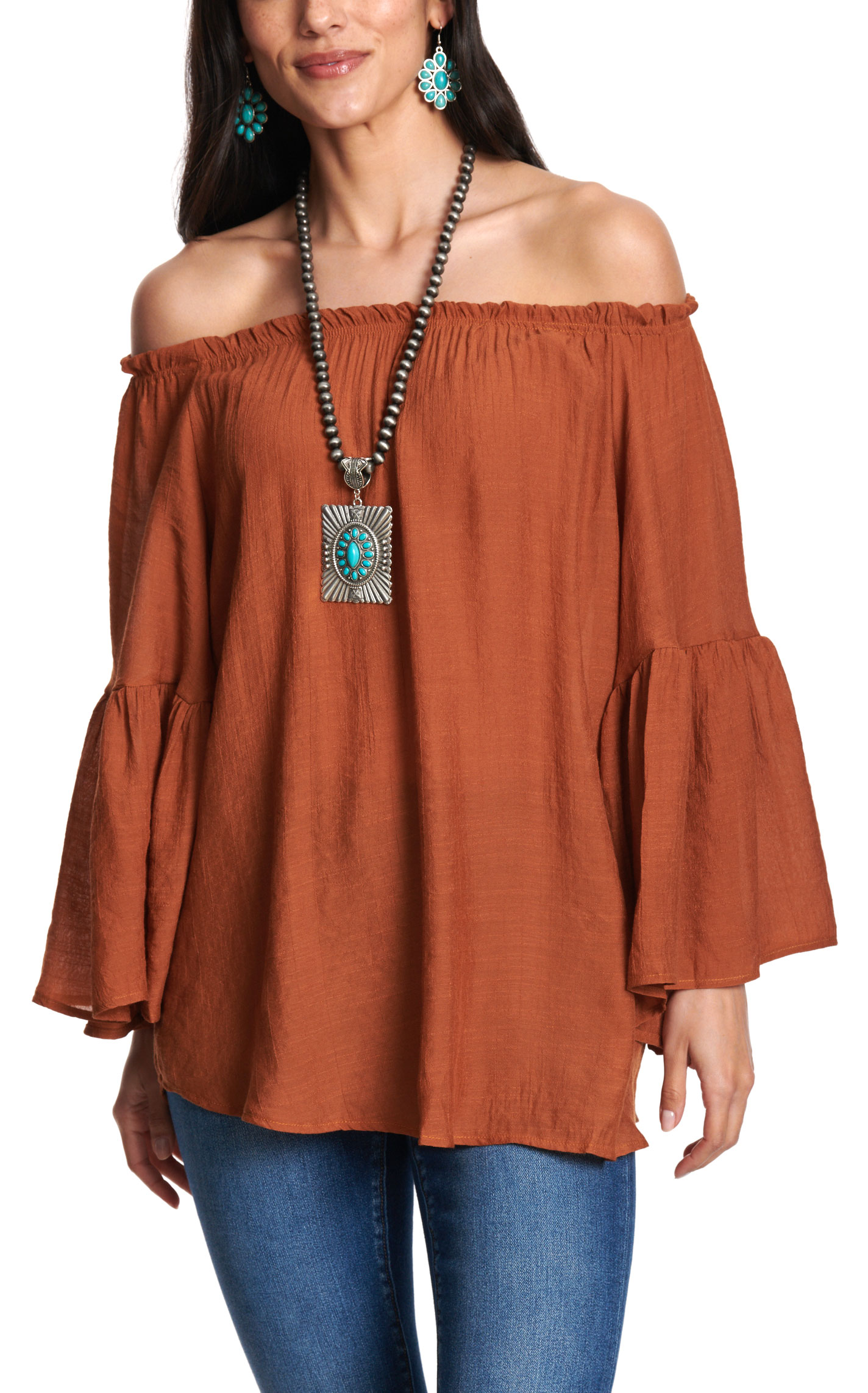 Fashion Express Women's Burnt Sienna Ruffle Off-Shoulder Top - Image 2