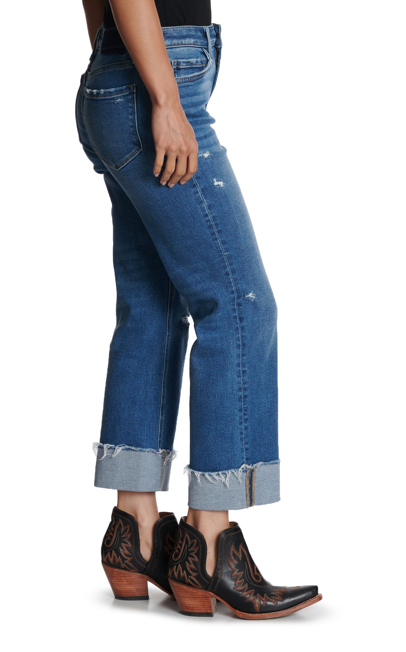 Lovervet by Vervet Women's Medium Wash Distressed & Cuffed Jeans - Image 1