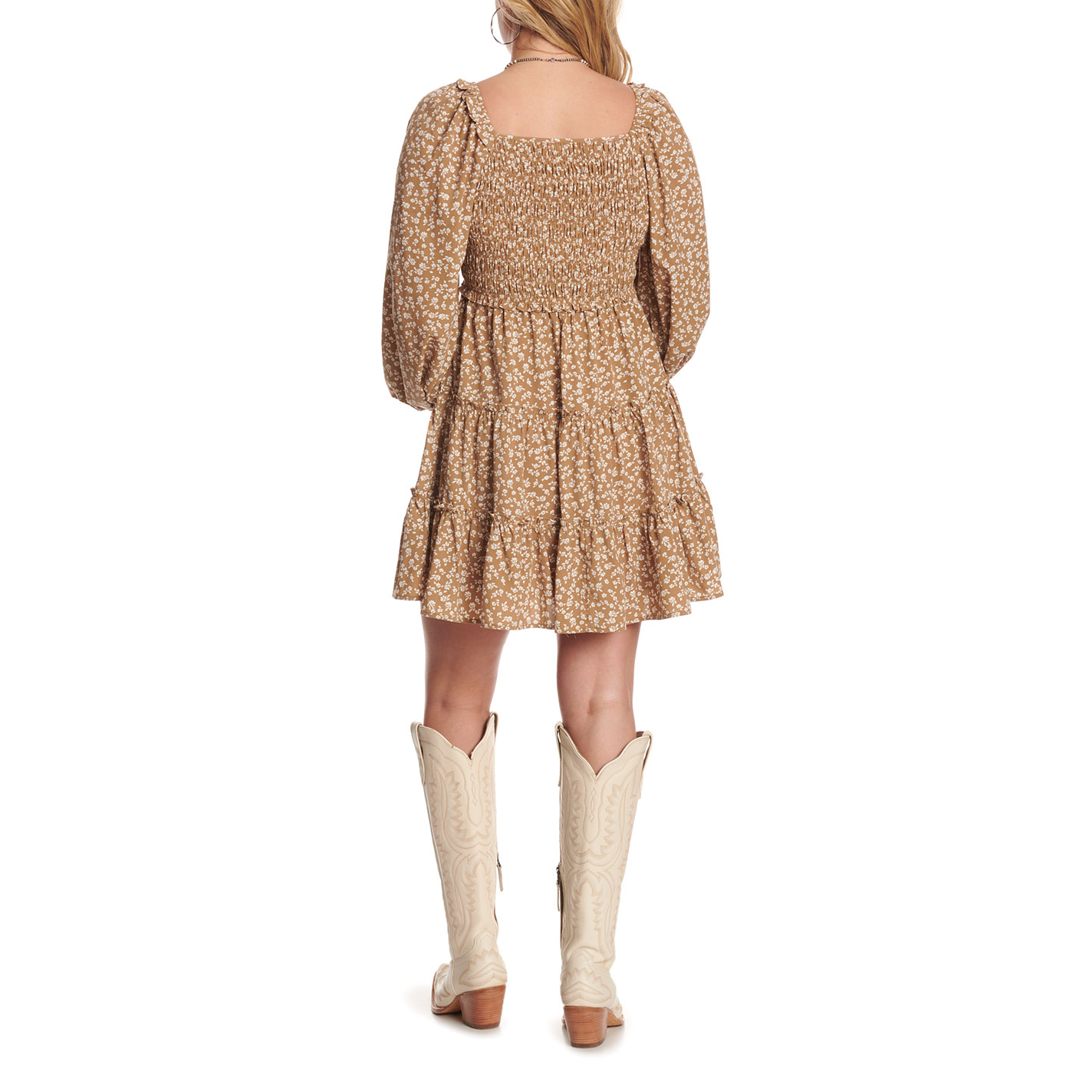 Yura Women's Latte Floral Print Tiered Ruffle Dress - Image 1