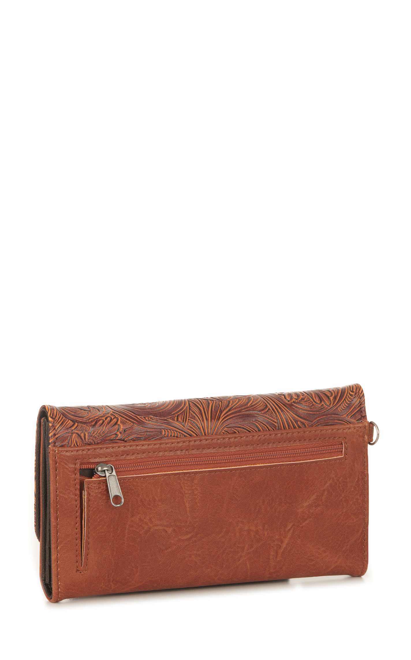 Nocona Amelia Cinnamon Floral Tooled Wristlet Wallet - Image 1