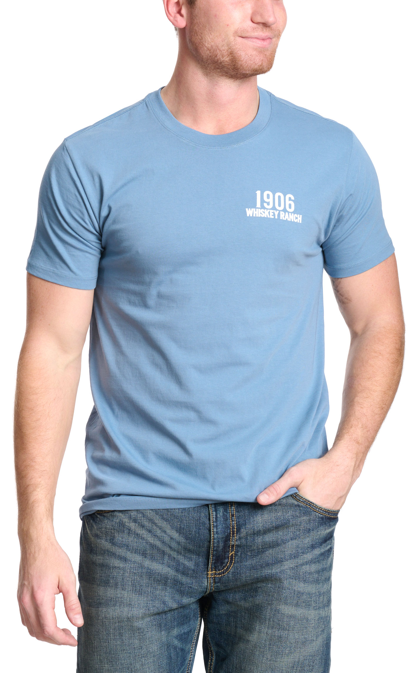 Whiskey Bent Hat Co. Men's Blue Cow Punchin Logo Graphic T-Shirt - Image 1