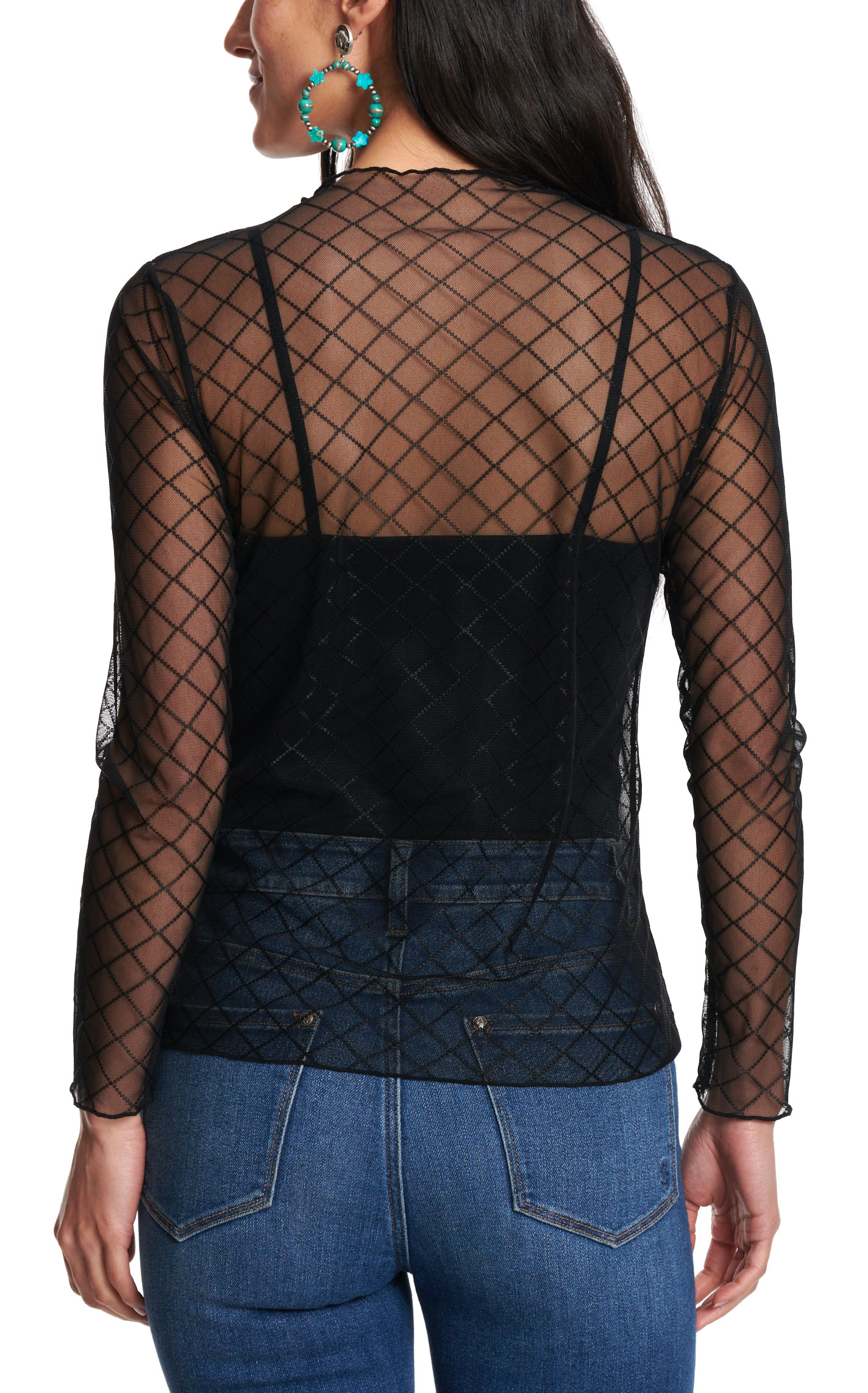 Marigold Kiss Women's Black Check Print Sheer Mesh Top - Image 1