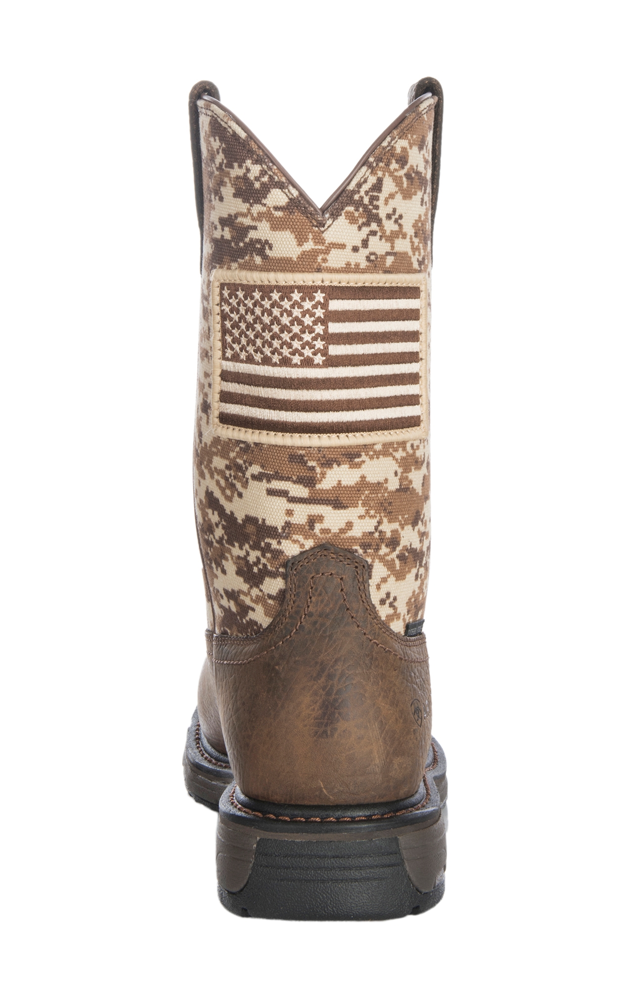 Ariat Men's WorkHog Patriot Earth Brown and Sand with Flag Patch Square Steel Toe Work Boot - Image 1