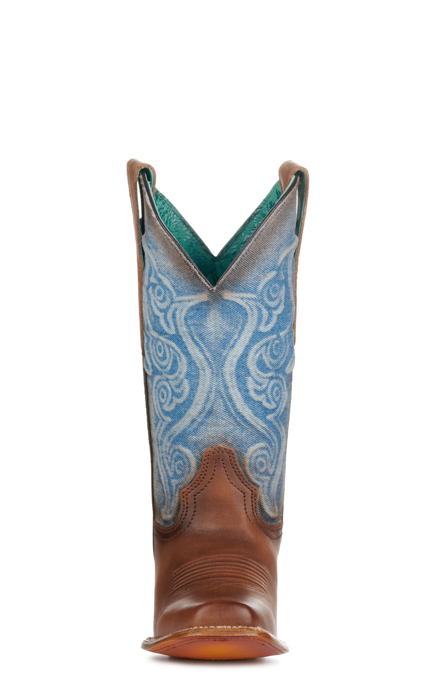Corral Women's Light Denim and Saddle Brown Square Toe Cowboy Boots - Image 1