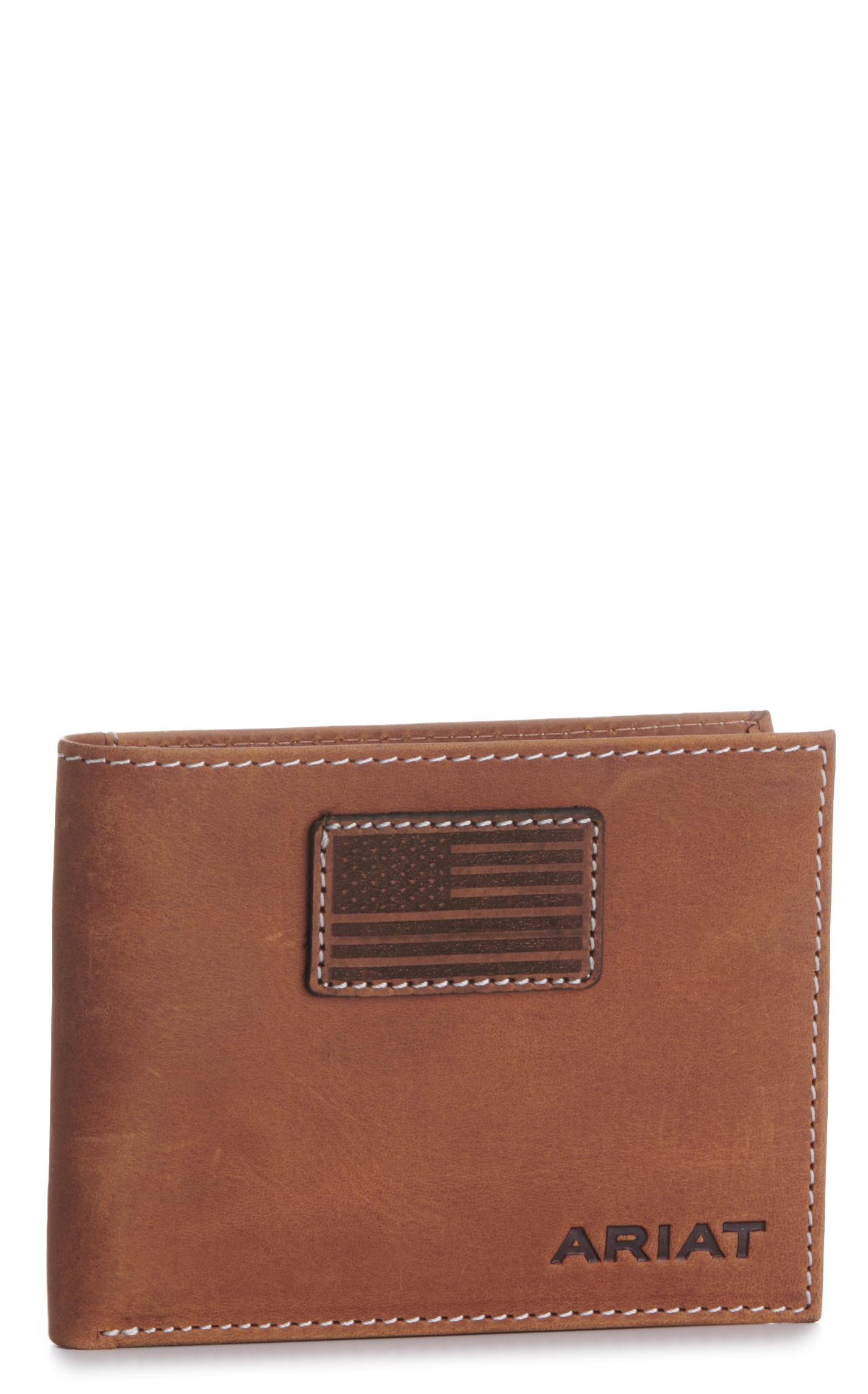 Ariat Men's Tan with Flag Patch Bifold Wallet - Image 1