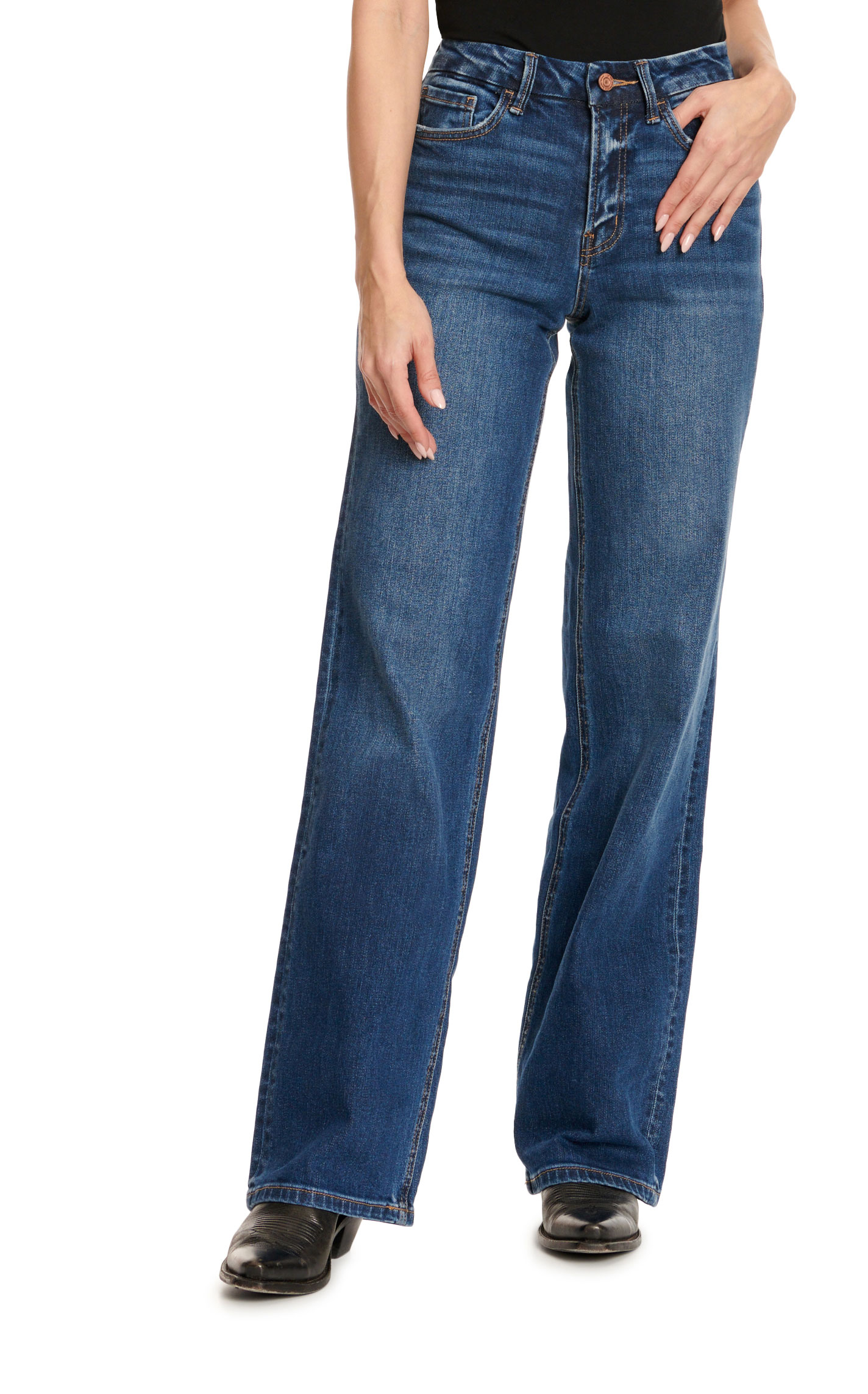 Vervet Women's Linsey Dark Wash High Rise 90's Loose Fit Wide Leg Jeans - Image 1
