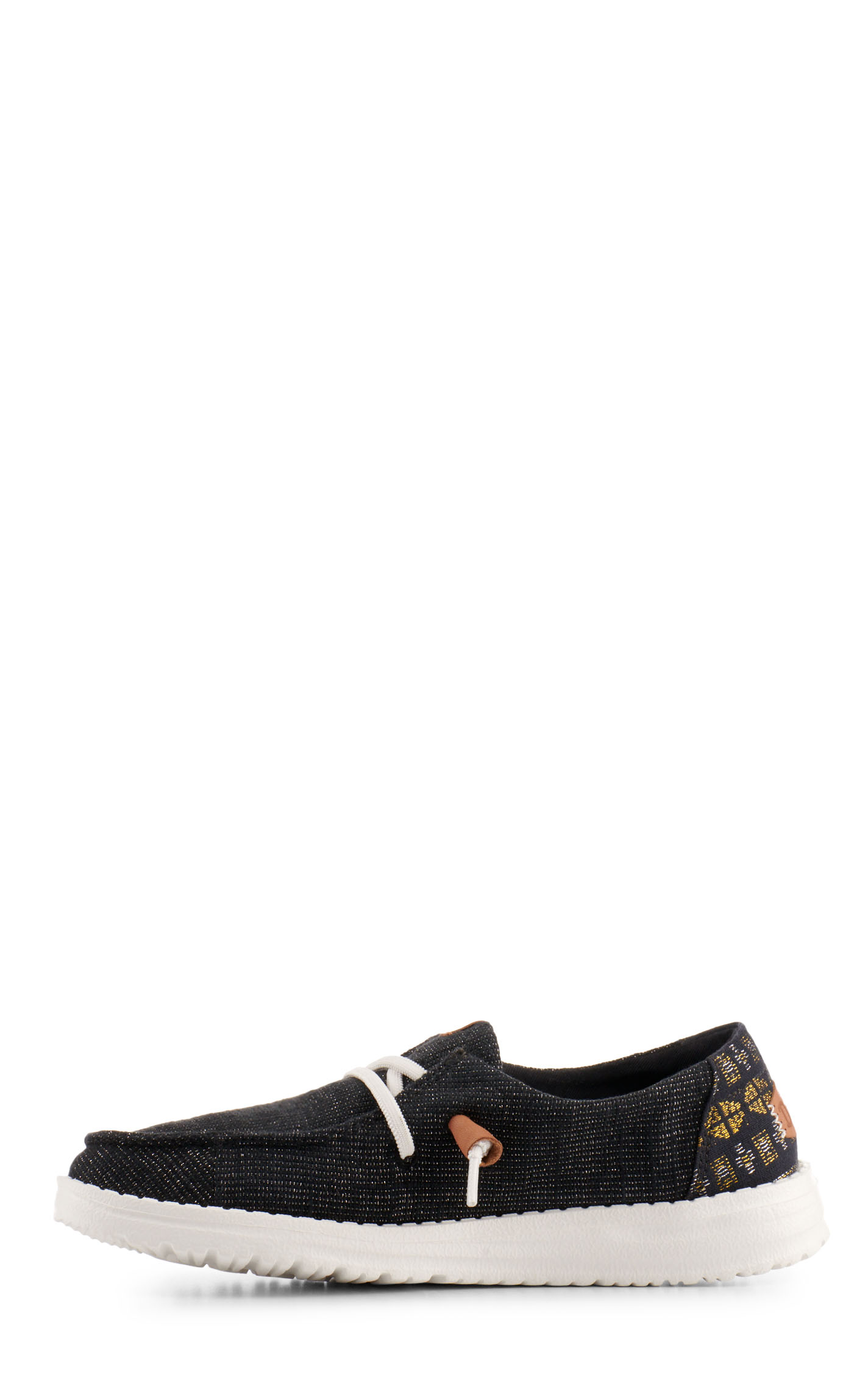 Hey Dude Women's Wendy Slub Baja Stripe Black and Silver Metallic Moc Toe Lace Up Casual Shoes - Image 1