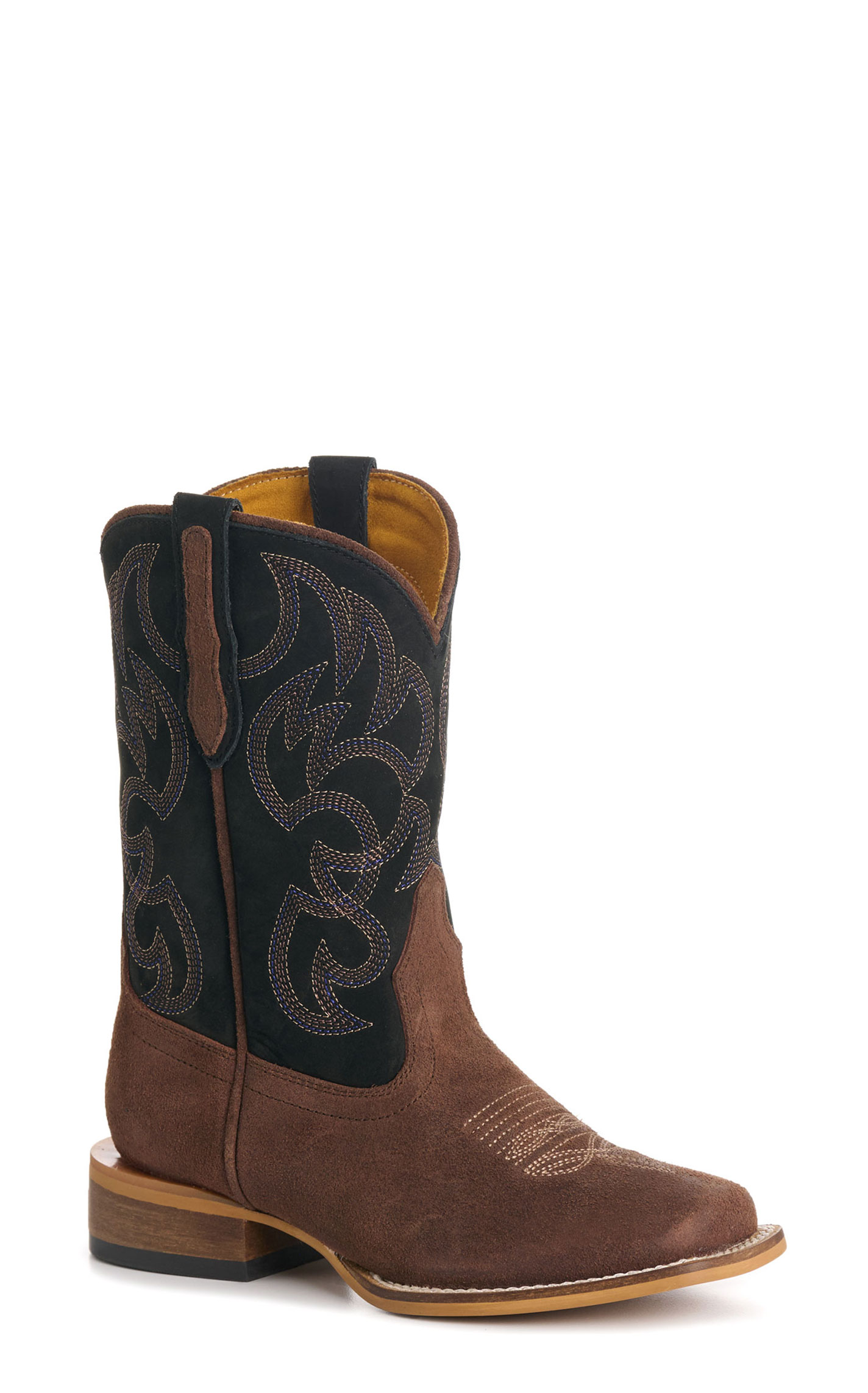 Cavender’s Kids' Black & Brown Roughout Suede Square Toe Cowboy Boots - Image 1