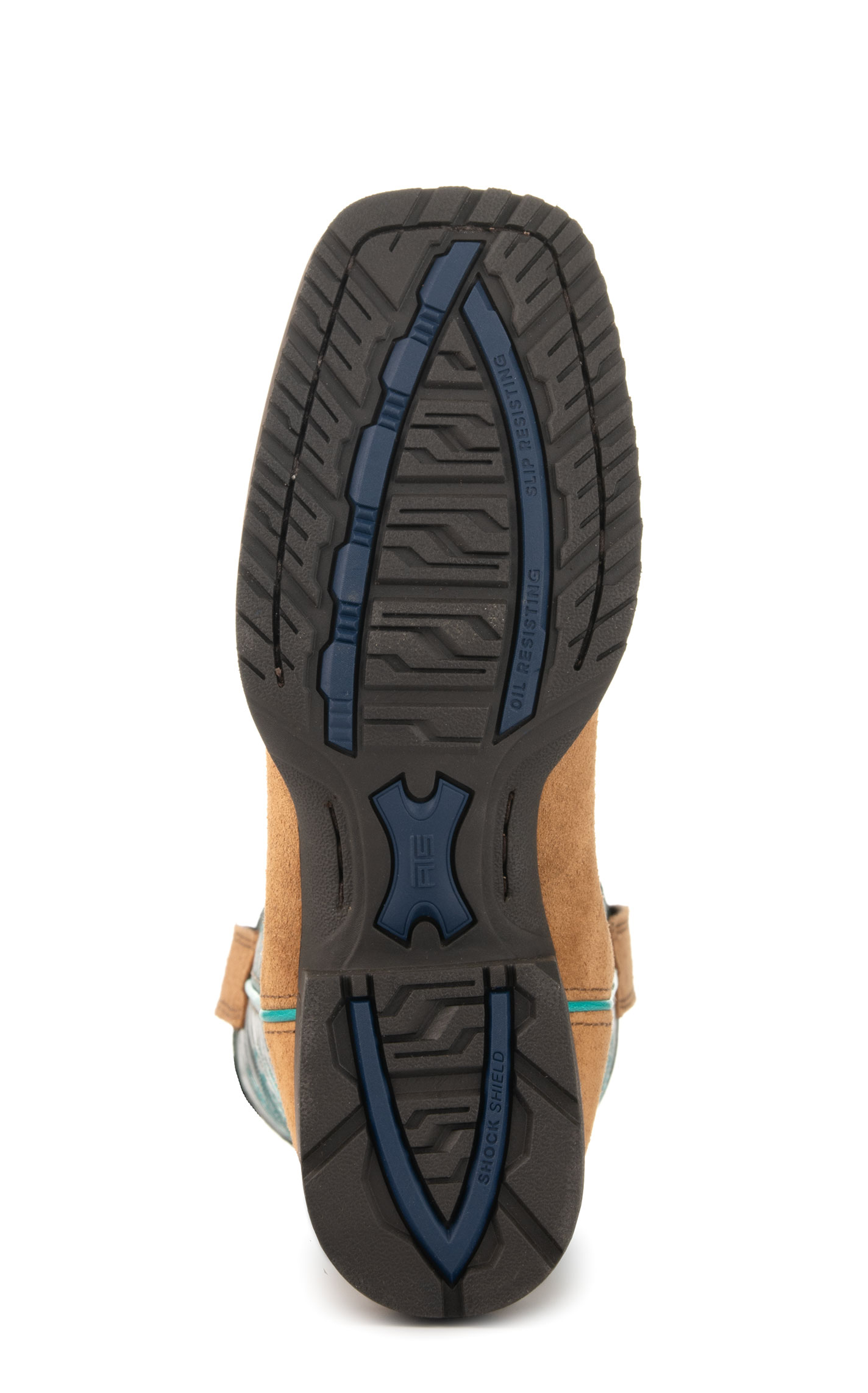 Ariat Women's Hybrid Ranch Time Acorn Tan Roughout and Teal Wide Square Toe Cowboy Boots - Image 1