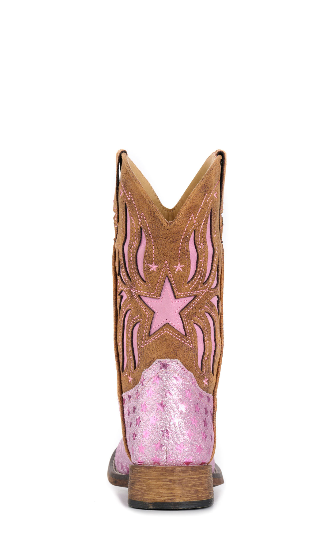 Roper Girls' Pink Glitter and Brown Starlet Leather Tall Square Toe Cowboy Boots - Image 1