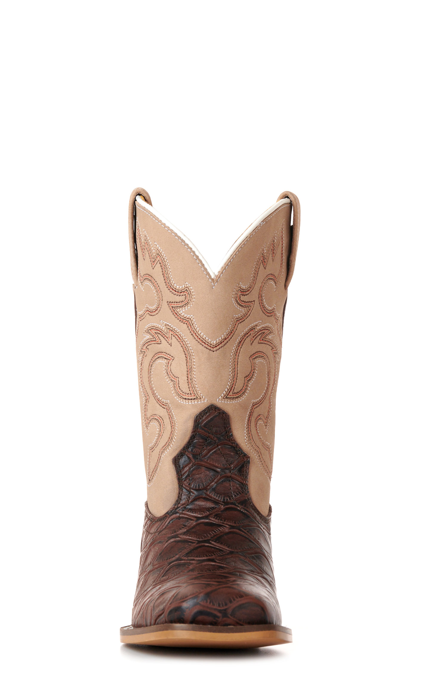 Cavender's Kids' Cream & Chocolate Pirarucu Print Wide Square Toe Cowboy Boots - Image 1