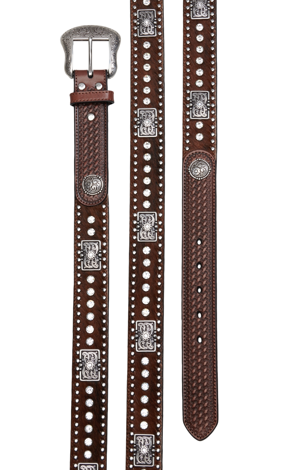 Nocona Men's Dark Brown Leather Rhinestone Accents Western Belt - Image 1