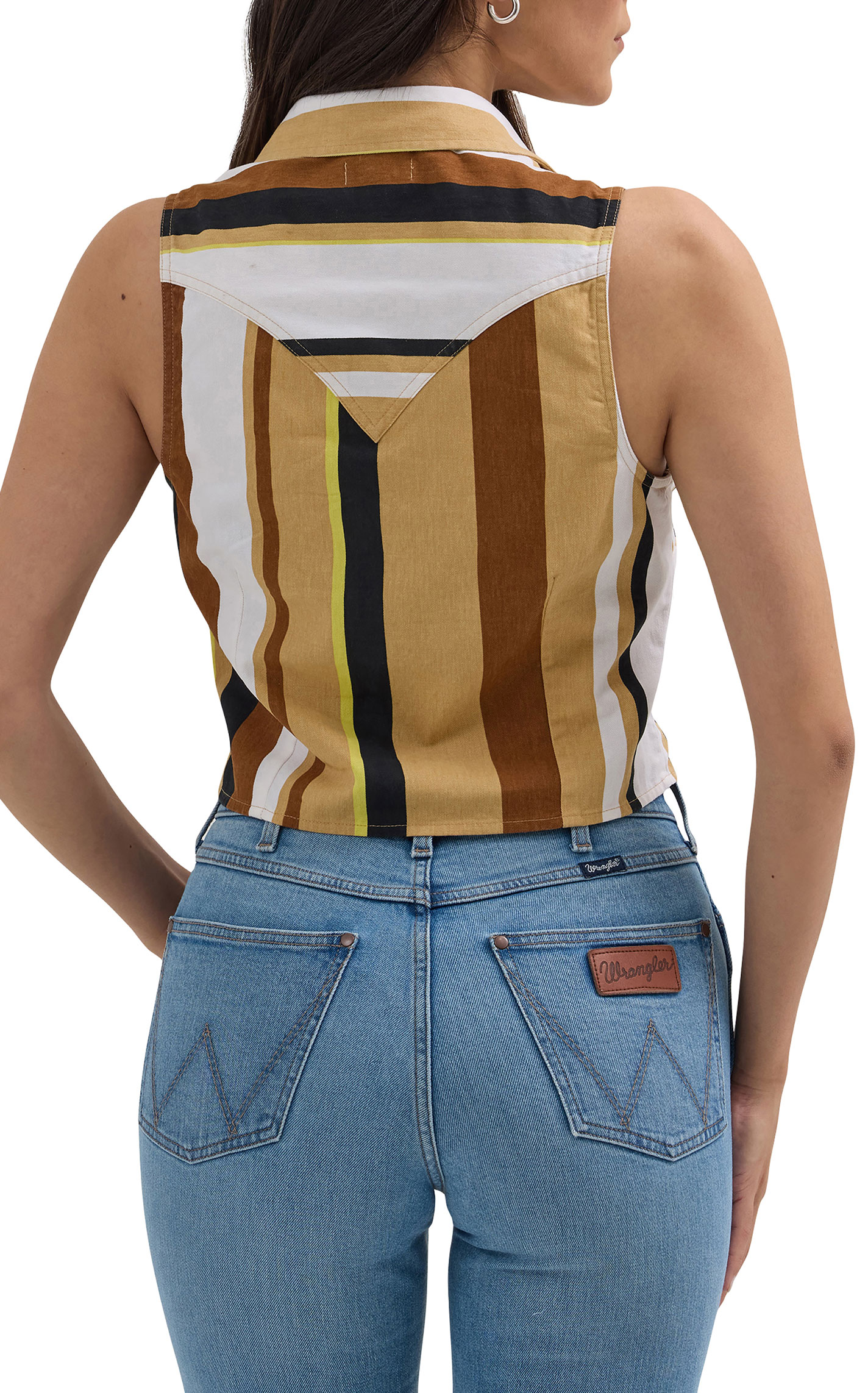 Wrangler Retro Women's Earthen Striped Sleeveless Crop Top - Image 3
