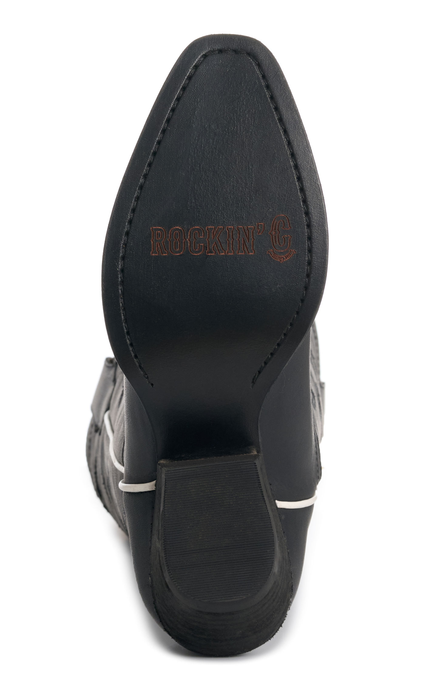 Rockin' C Women's Black & White Star Inlay Snip Toe Cowboy Boots - Image 1