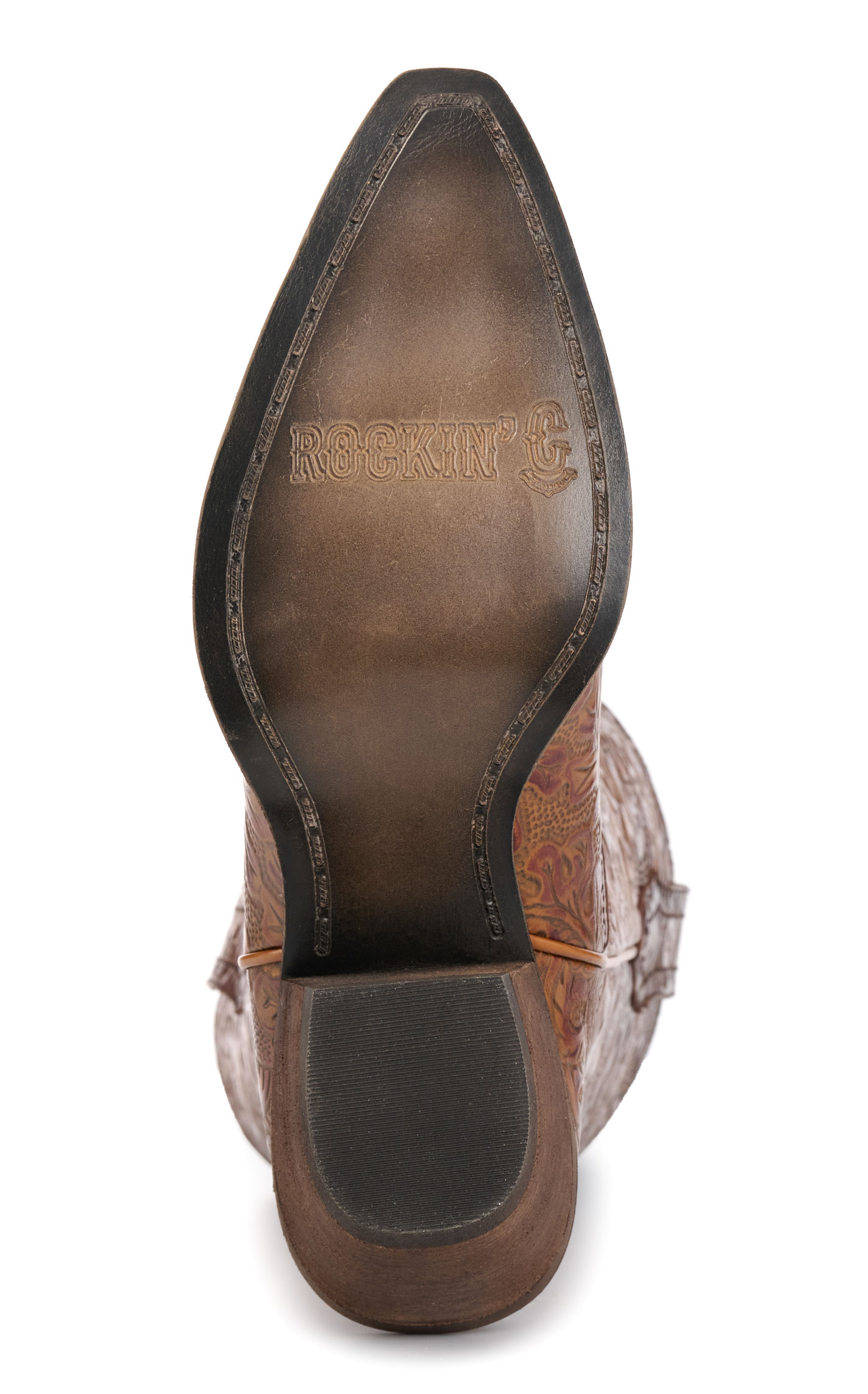 Rockin' C Women's Nut Brown Tooled Snip Toe Cowboy Boots - Image 1