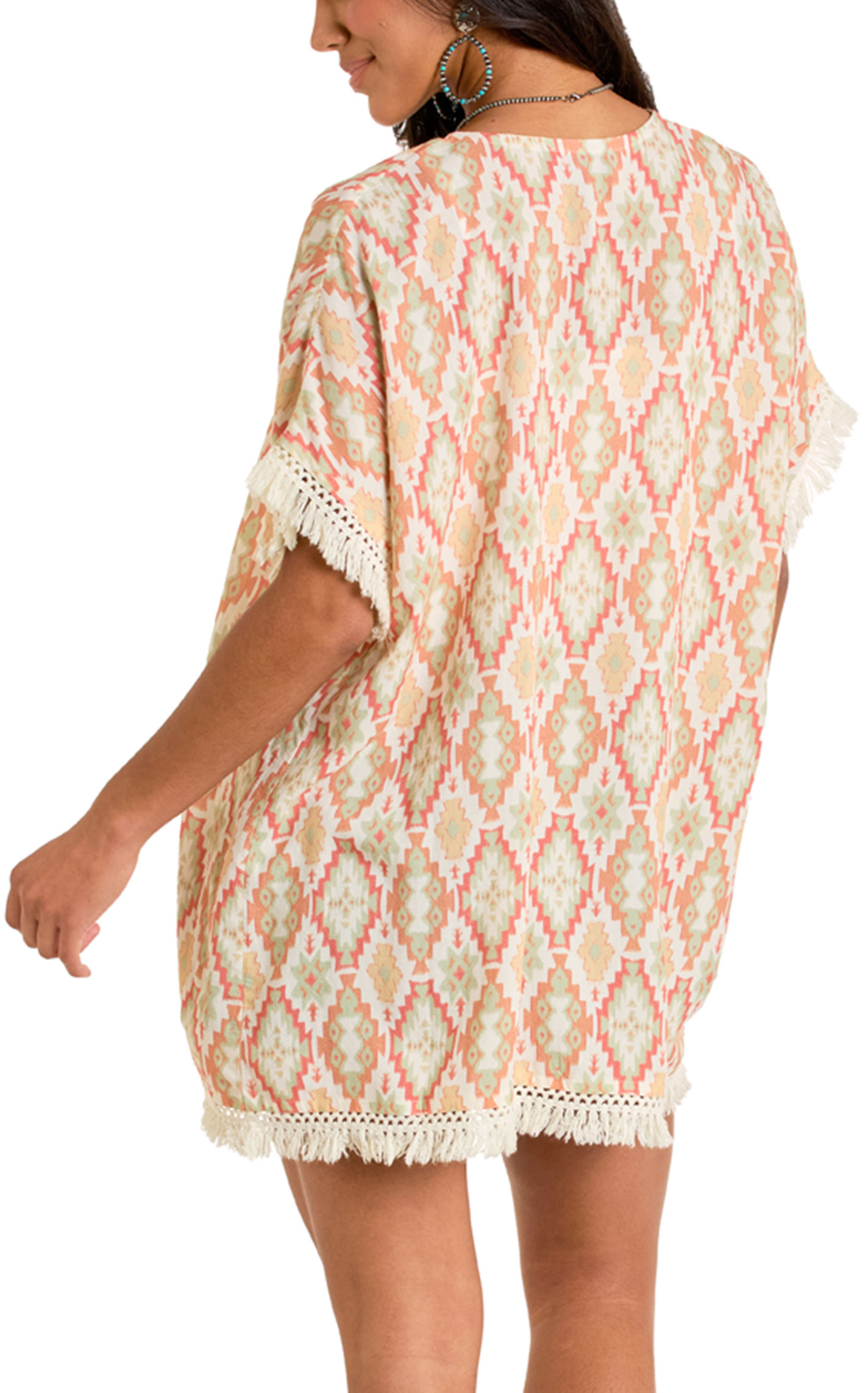 Rock & Roll Denim Women's Coral Aztec Print Kimono - Image 1