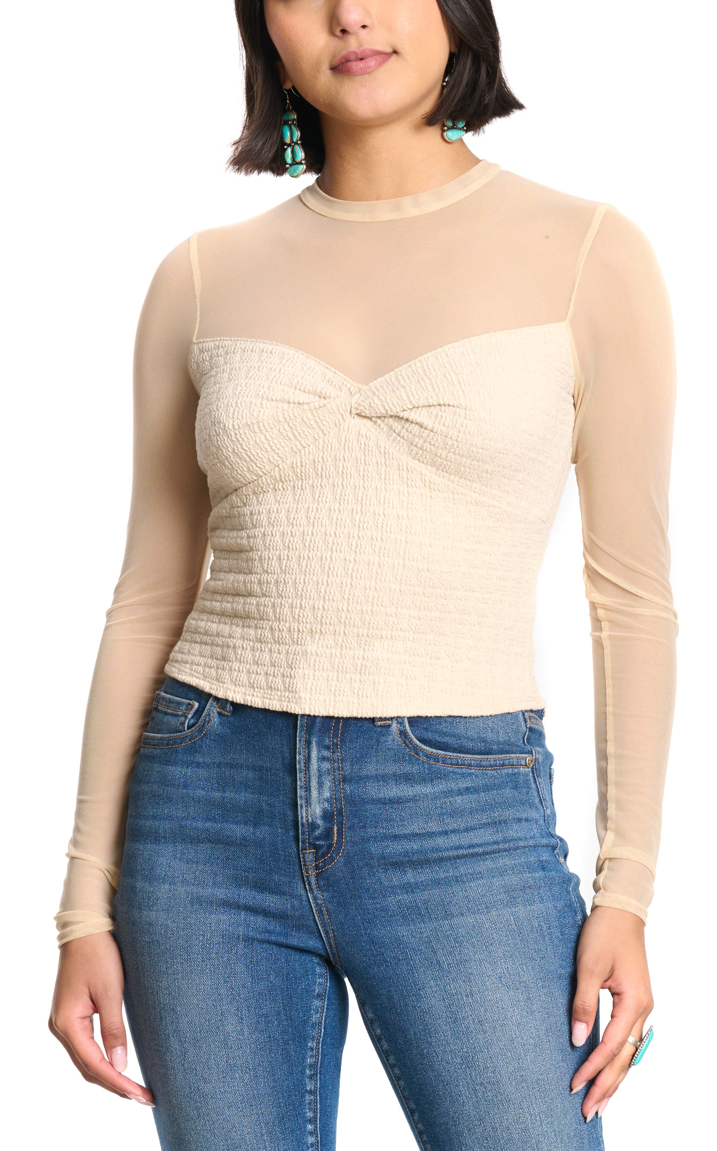 Rockin C Women's Elegant Cream Mesh Top - Image 1