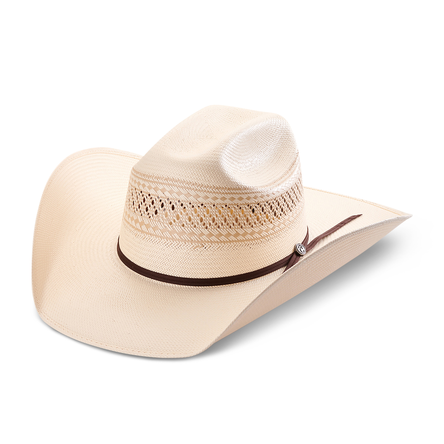 Rafter C Shantung Ivory and Tan Cattleman's Crown Straw Cowboy Hat - Image 1