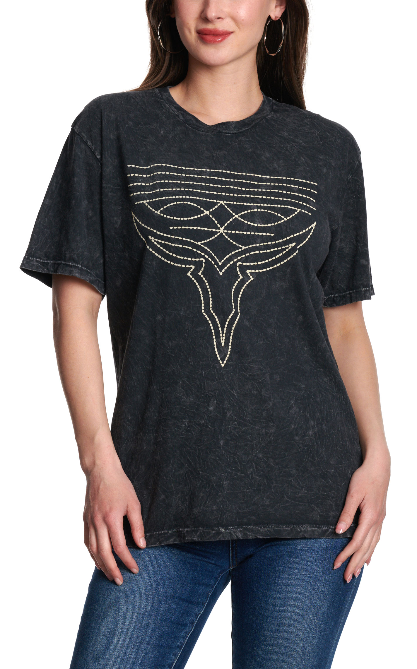 Lotus Fashion Women’s Black Western Boot Stitch Graphic T-Shirt - Image 2