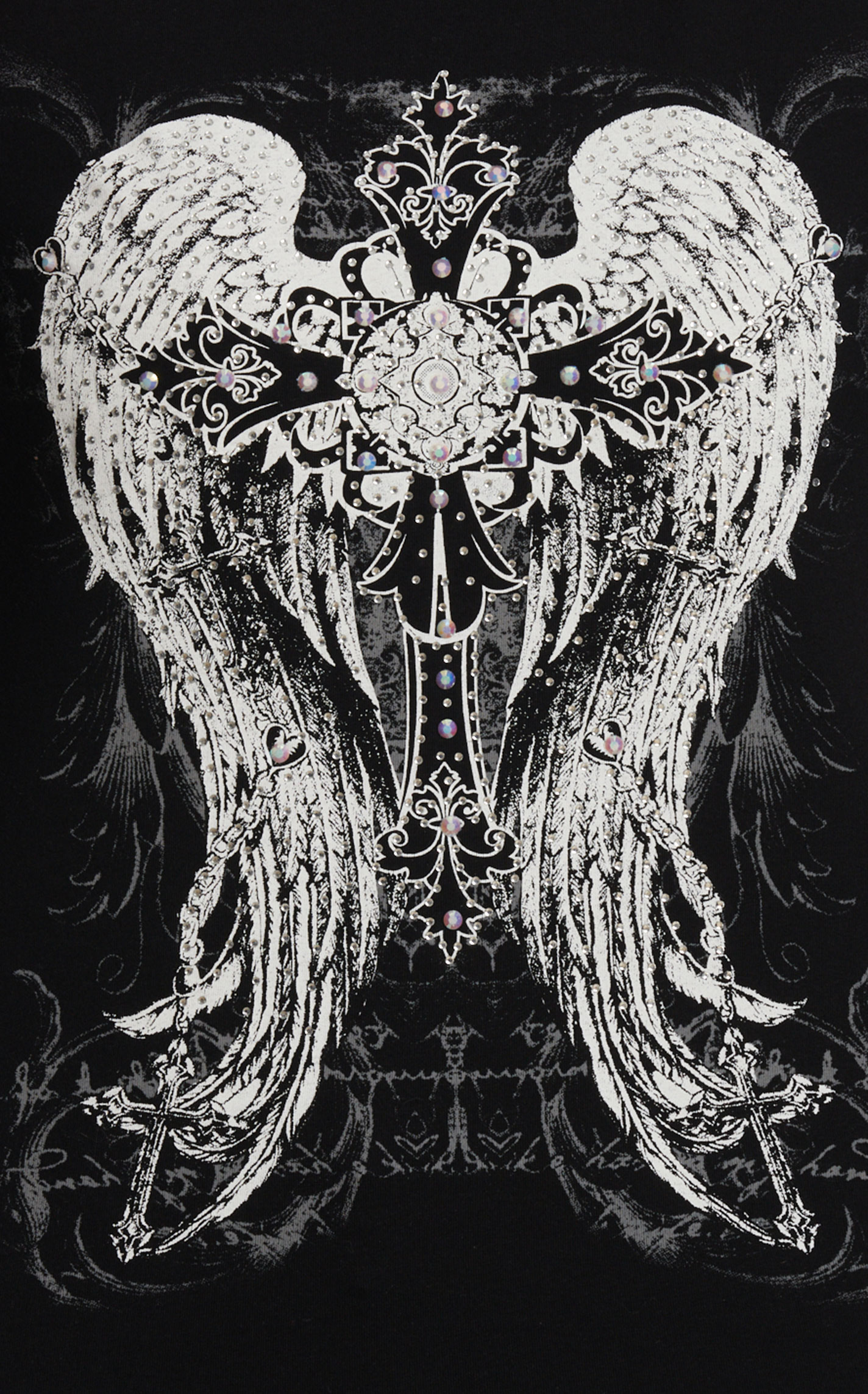R. Rouge Women's Black Winged Cross Graphic T-Shirt - Image 1