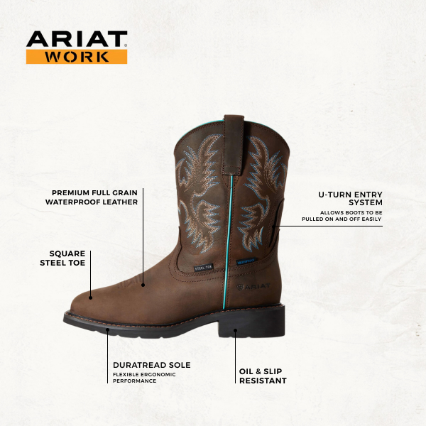 Ariat Women's Krista Dark Brown Waterproof Wide Square Steel Toe Work Boots - Image 1